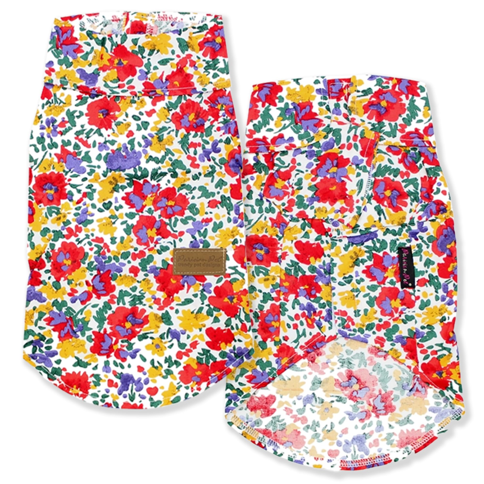 Parisian Pet Dog Shirt - Floral Pattern 100% Cotton Dog Summer Clothes - Stylish Dog Beach Oufit - Hook And Loop Closure Dog Cos