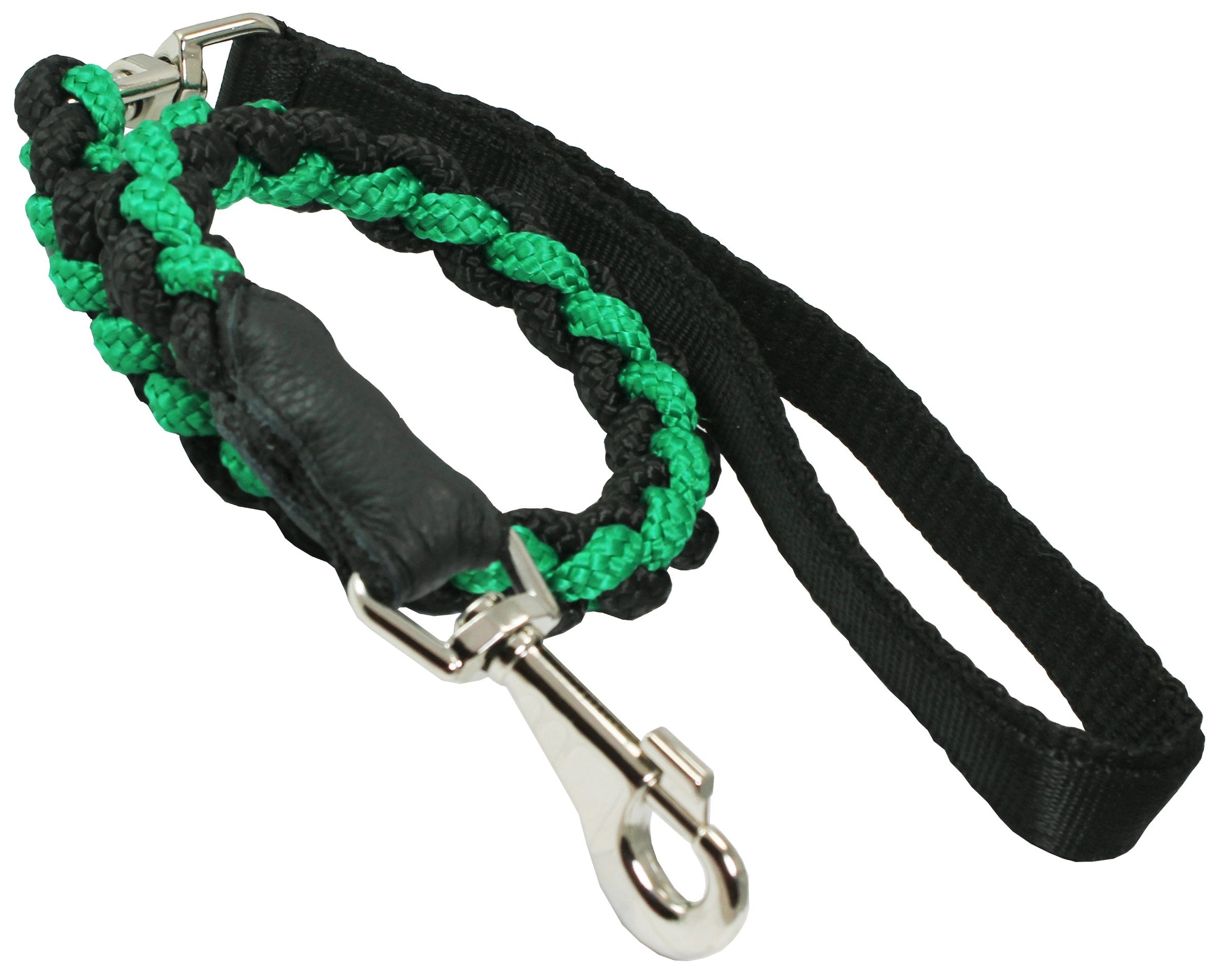 Dogs My Love 1' Wide Braided Rope Short Leash 32' Long Large (Black/Green)