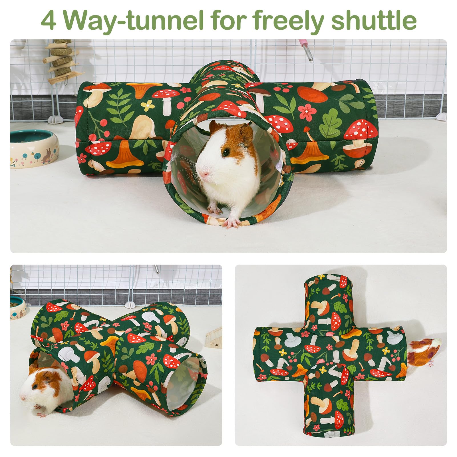 Bienbee Guinea Pig Tunnel, 4 Way Washable Guinea Pig Hideout,Foldable Rabbit Tunnel Guinea Pigs Toys For Bunny Hamster Chinchill