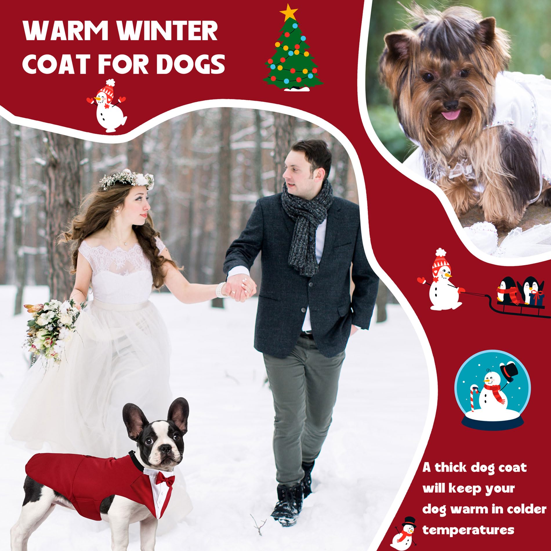 Dog Wedding Outfit Stylish Suit Bow Tie Costume Cold Weather Warm Flannel Lining Christmas Party Formal Tuxedo (Burgundy,Xl)
