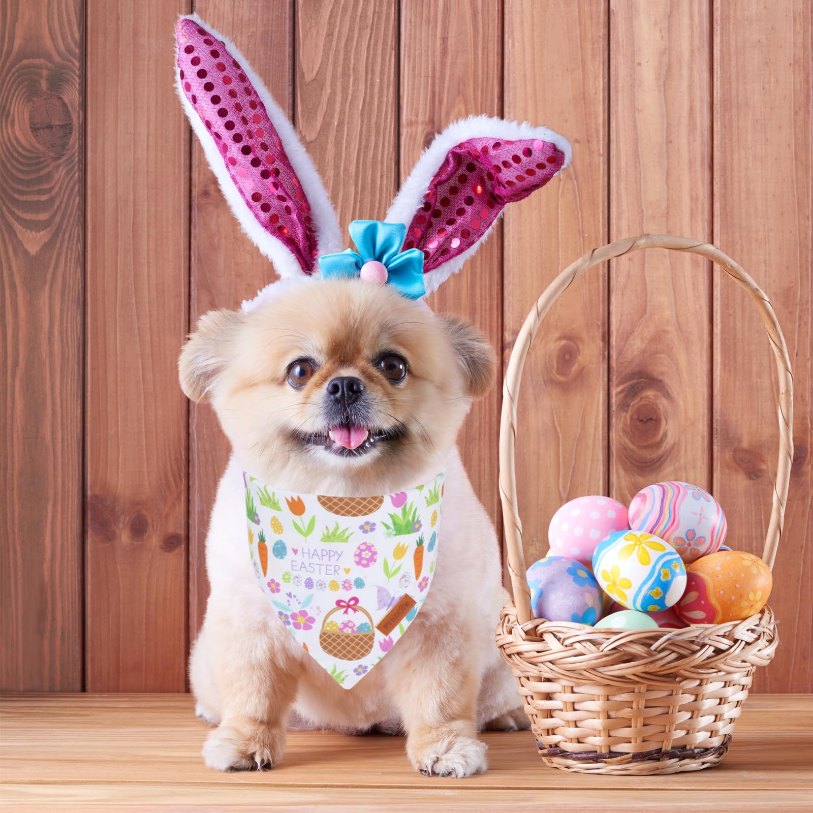 Ptdecor Easter Dog Bandana, Reversible Rabbit Easter Egg Dog Scarf, Multi Size, White Green Bandanas For Small Pets (White&Green