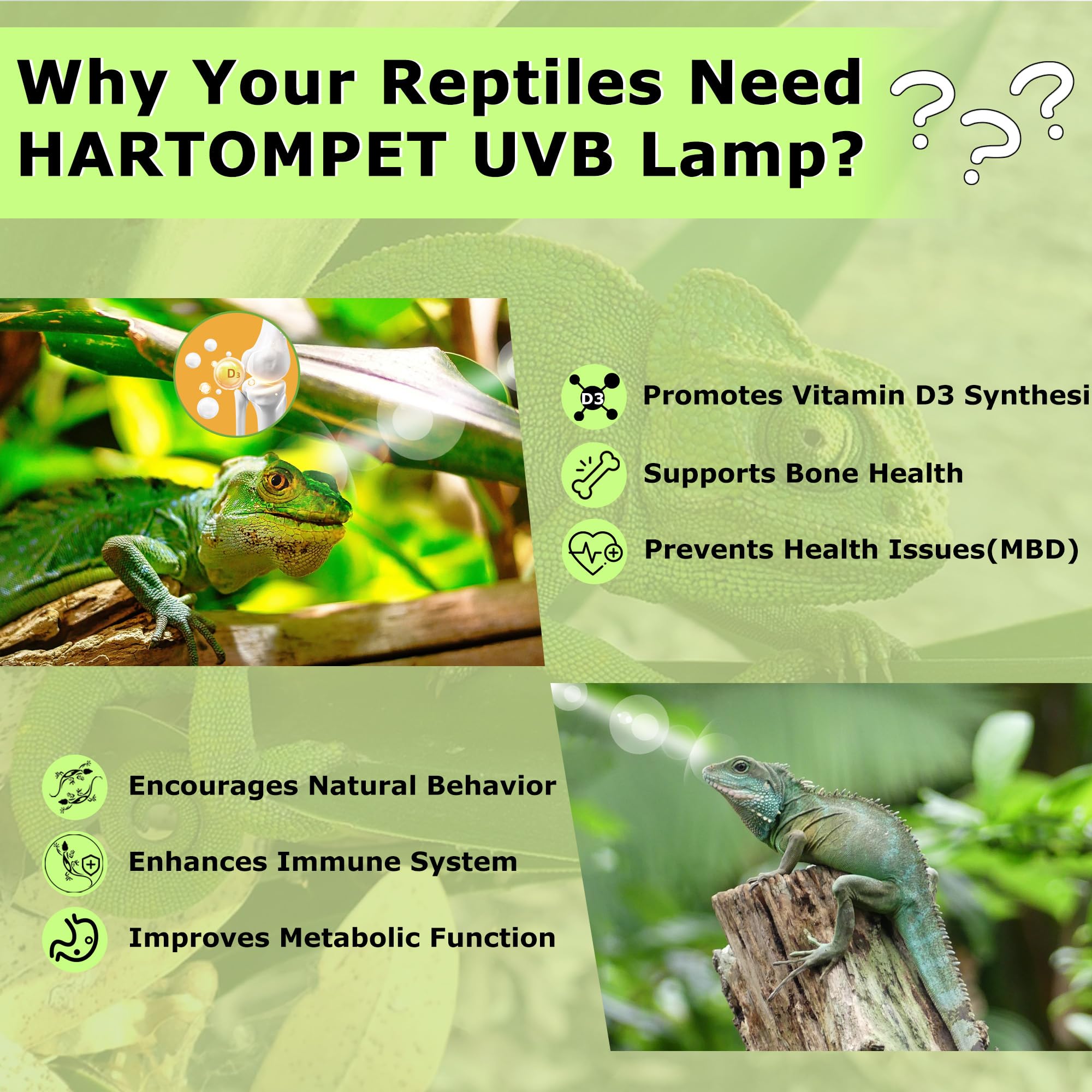 Hartompet Uvb 5.0 Reptile Light 26W, Compact Fluorescent Lamp, Coil Bulbs For Tropical And Sub-Tropical Terrariums, Ideal For Am