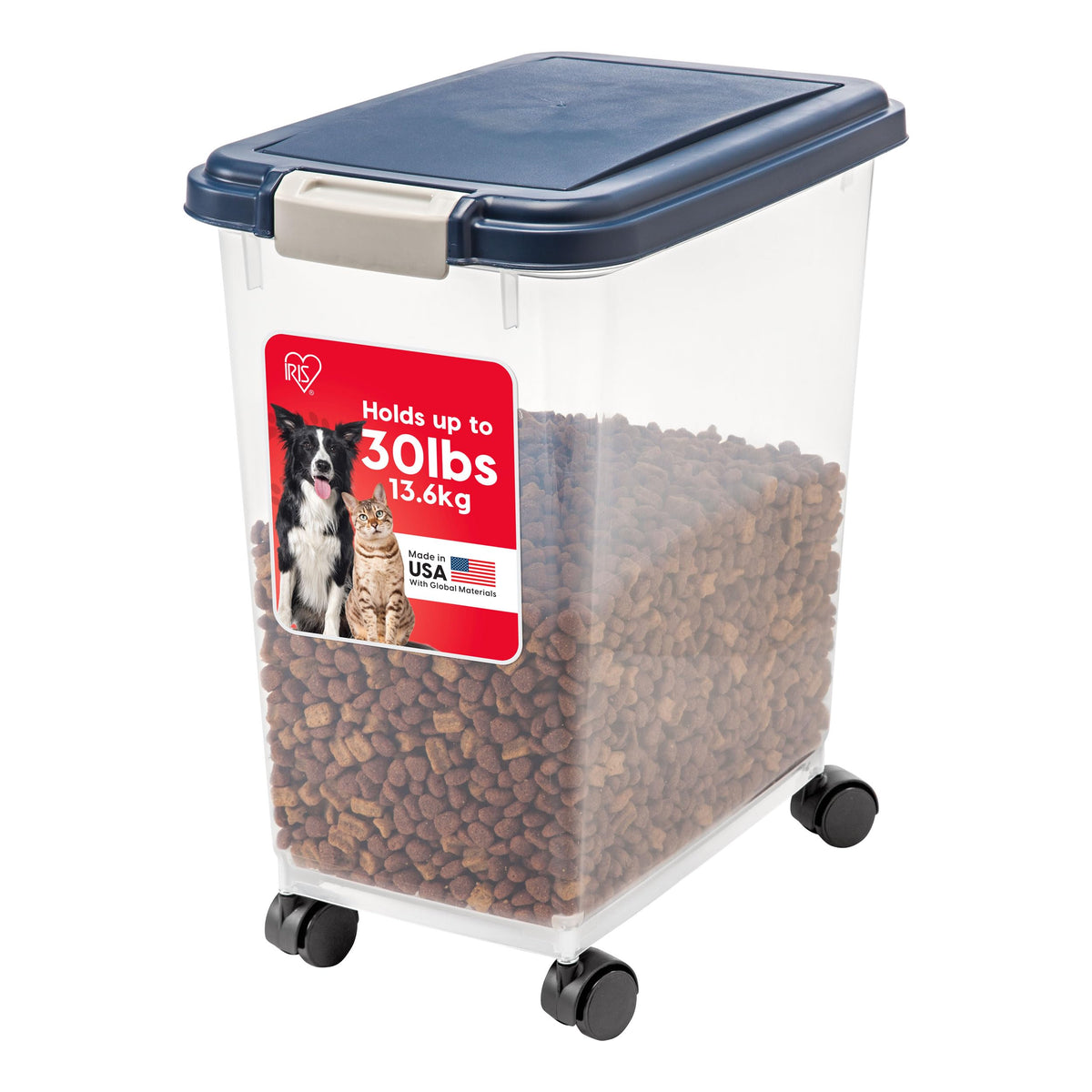 IRIS USA Airtight Dog Food Storage Container, Up to 30 lbs, Attachable Wheels, for Dog Cat Bird and other Pet Food Storage Bin, 
