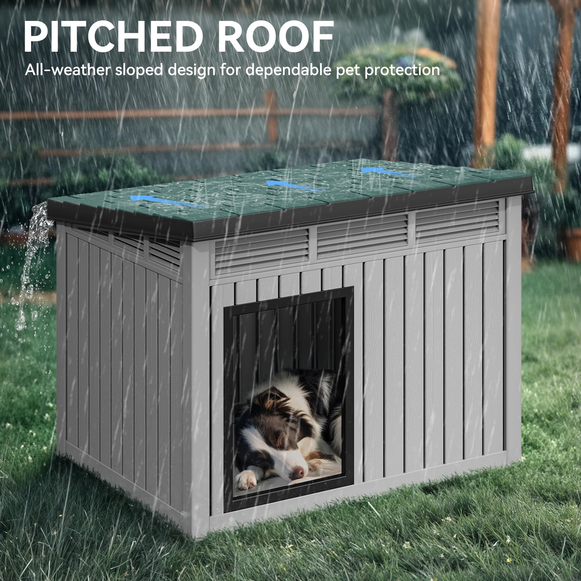 YITAHOME Plastic Dog House, Indoor & Outdoor Dog Kennel with Lift-Up Sloping Roof, Waterproof & Ventilated for Small to Medium D