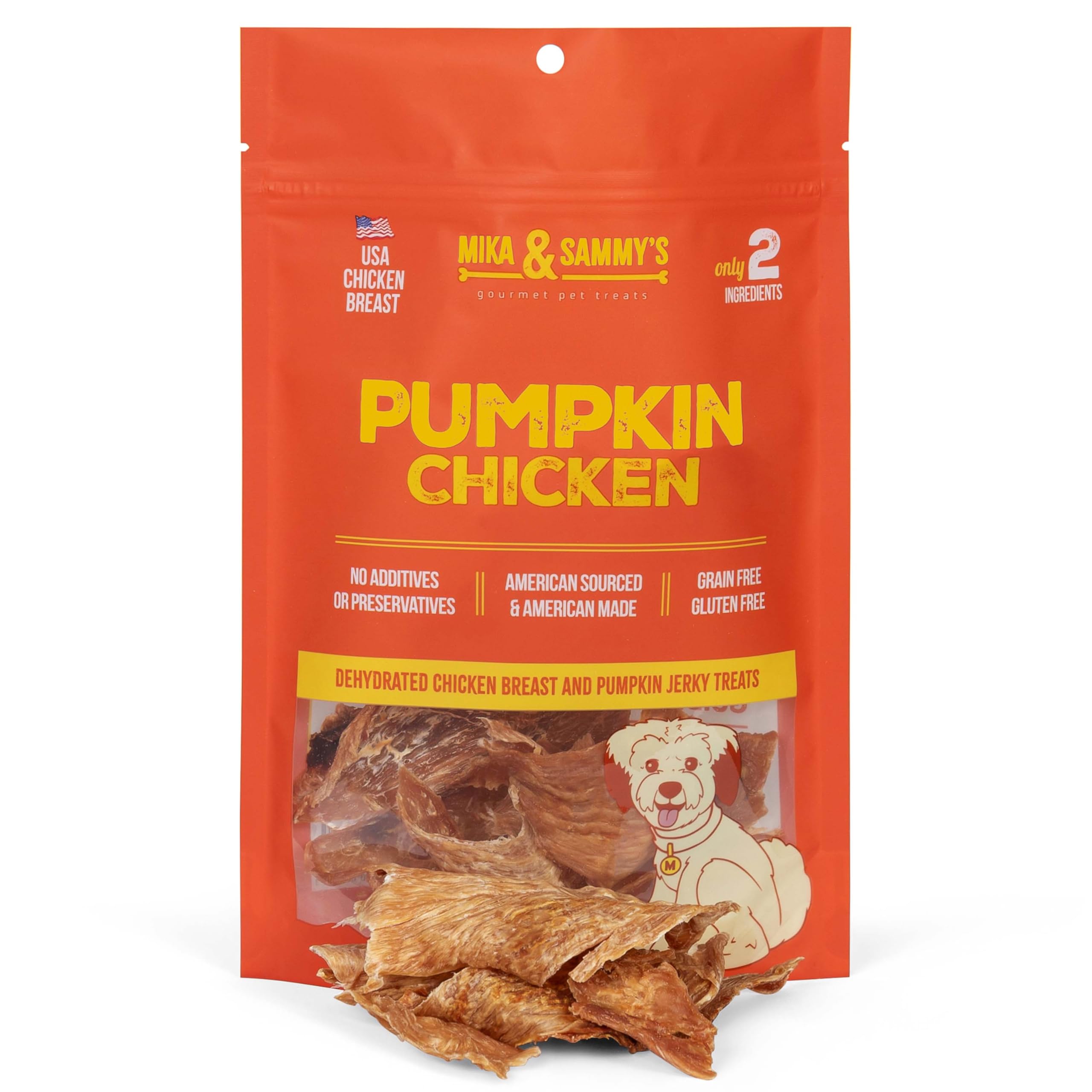 Gourmet Chicken Jerky Dog Treats Made in The USA. Cage-Free, No additives (Pumpkin Chicken 5 0z)