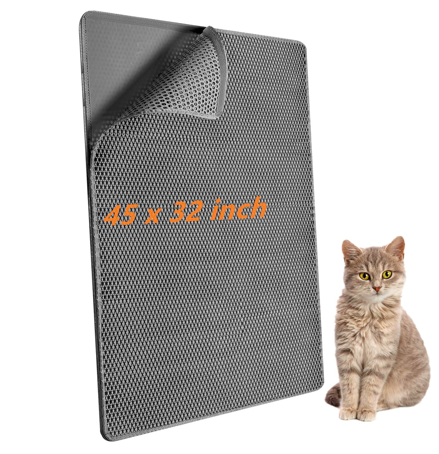 Tidynuts Cat Litter Mat,45''X32'' Extra Large Cat Litter Box Mat,Honeycomb Double Layer Kitty Litter Trapping Mat,Soft Eva Mater