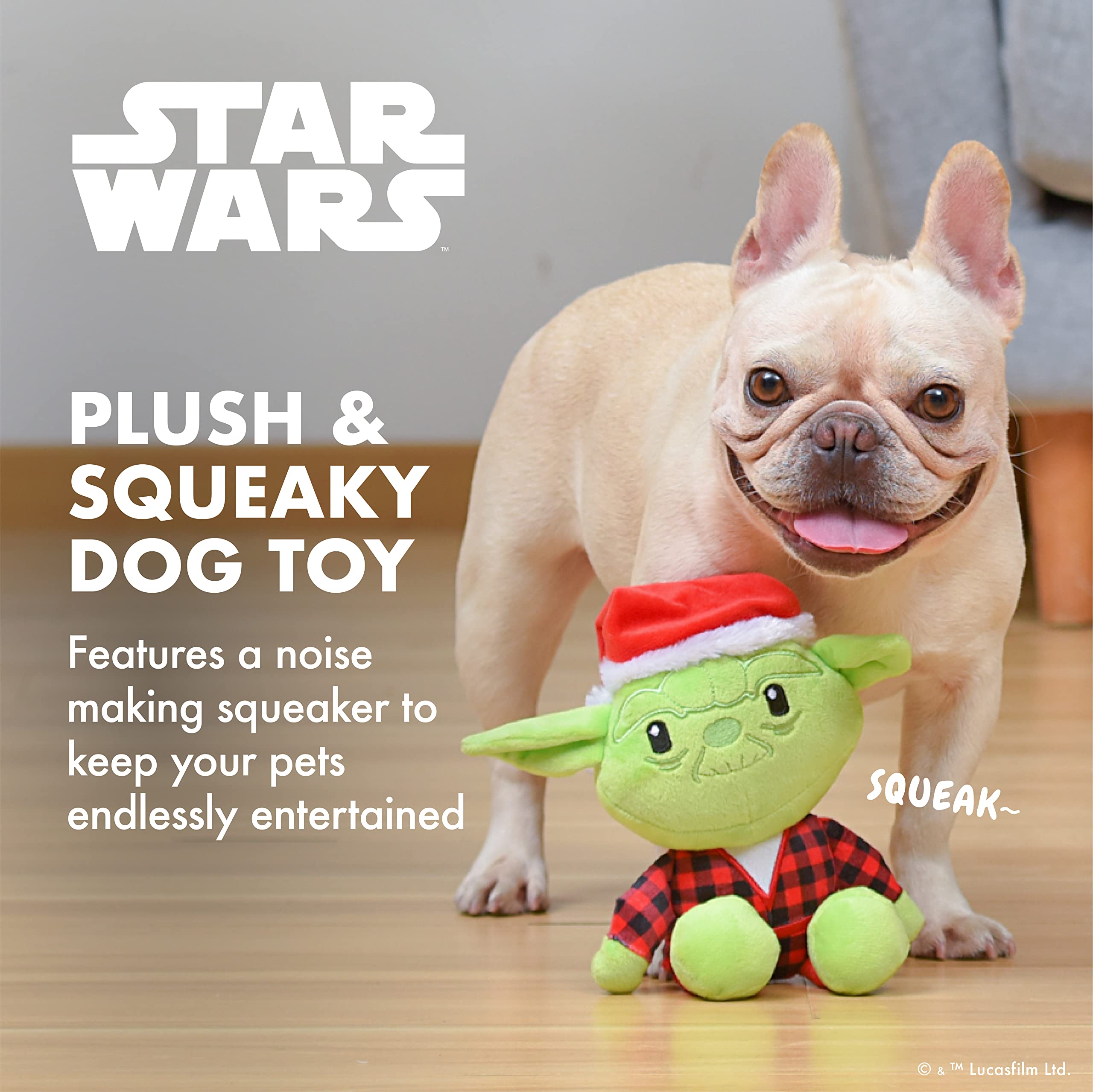 Star Wars for Pets Yoda Dog Toy for Holidays | Santa Yoda Squeaky Chew Toy | Holiday Star Wars Plush Toys | 6 Inch Small Dog Toy