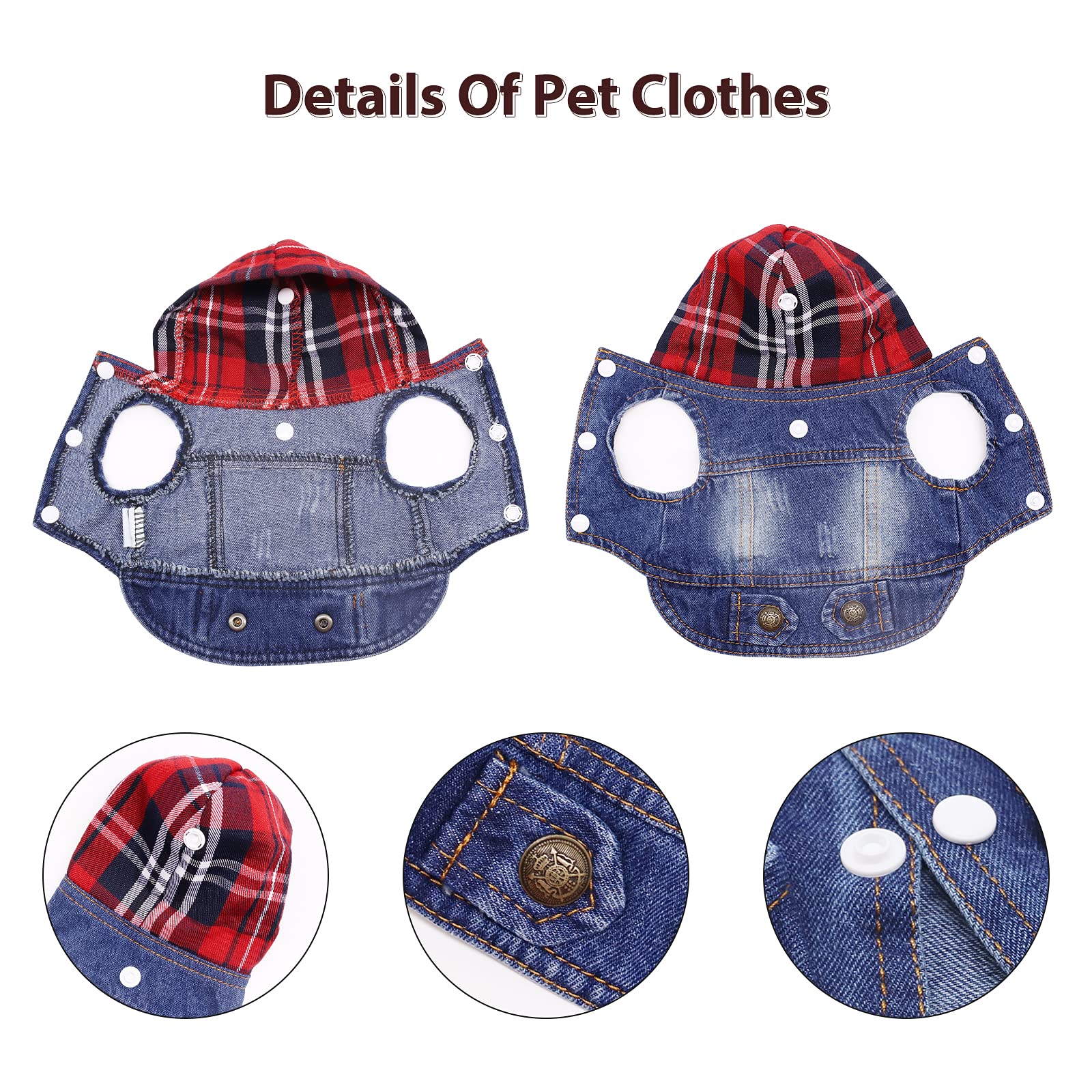 Sild Pet Clothes Dog Jeans Jacket Cool Blue Denim Coat Small Medium Dogs Lapel Vests Classic Hoodies Puppy Blue Vintage Washed Clothes (Plaid Hat,Xxl)