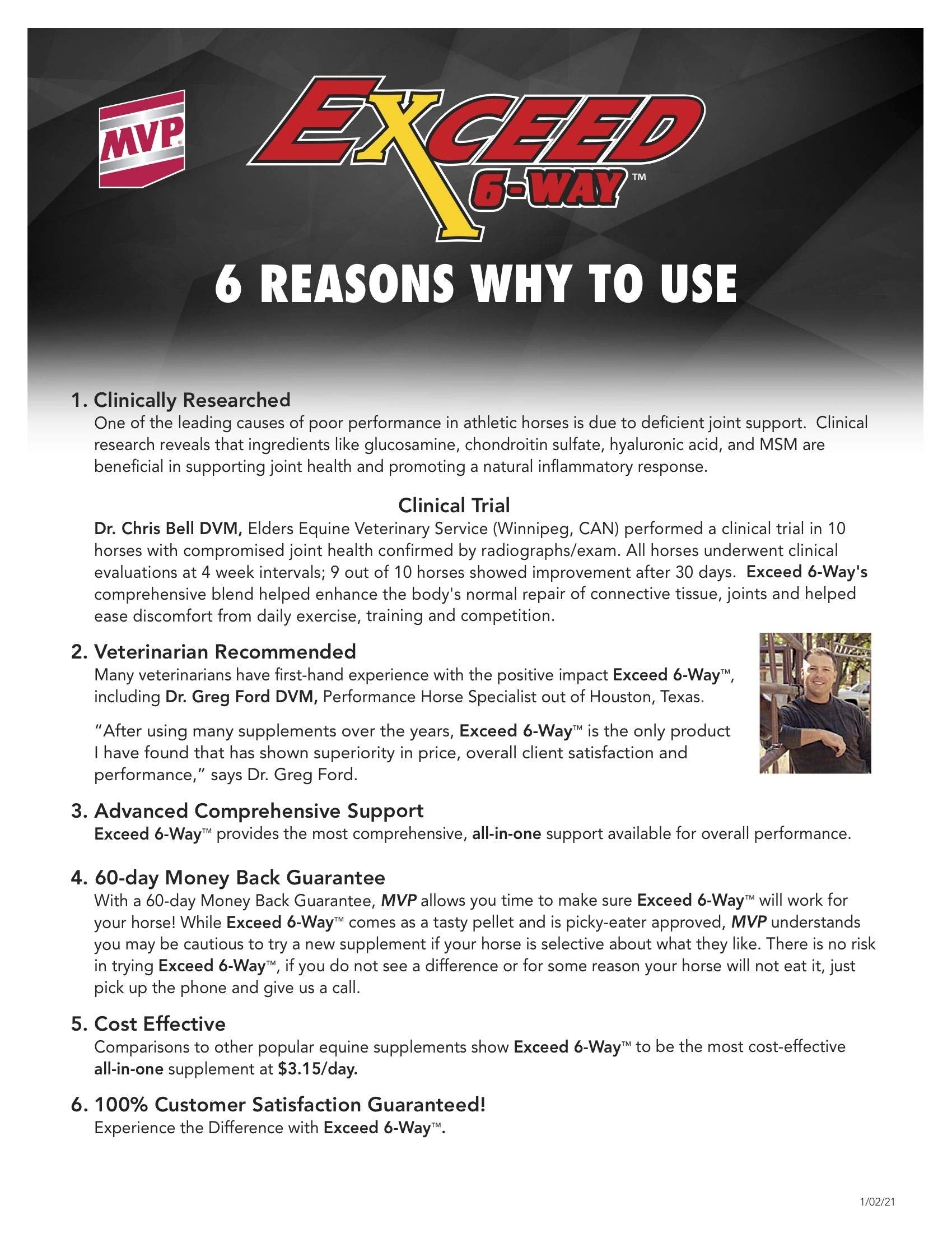 MVP Exceed 6-Way (32lb) High Level Performance Horse Support Pellets. Joint, hoof, Hair, gastric, Digestion and Muscle Support.