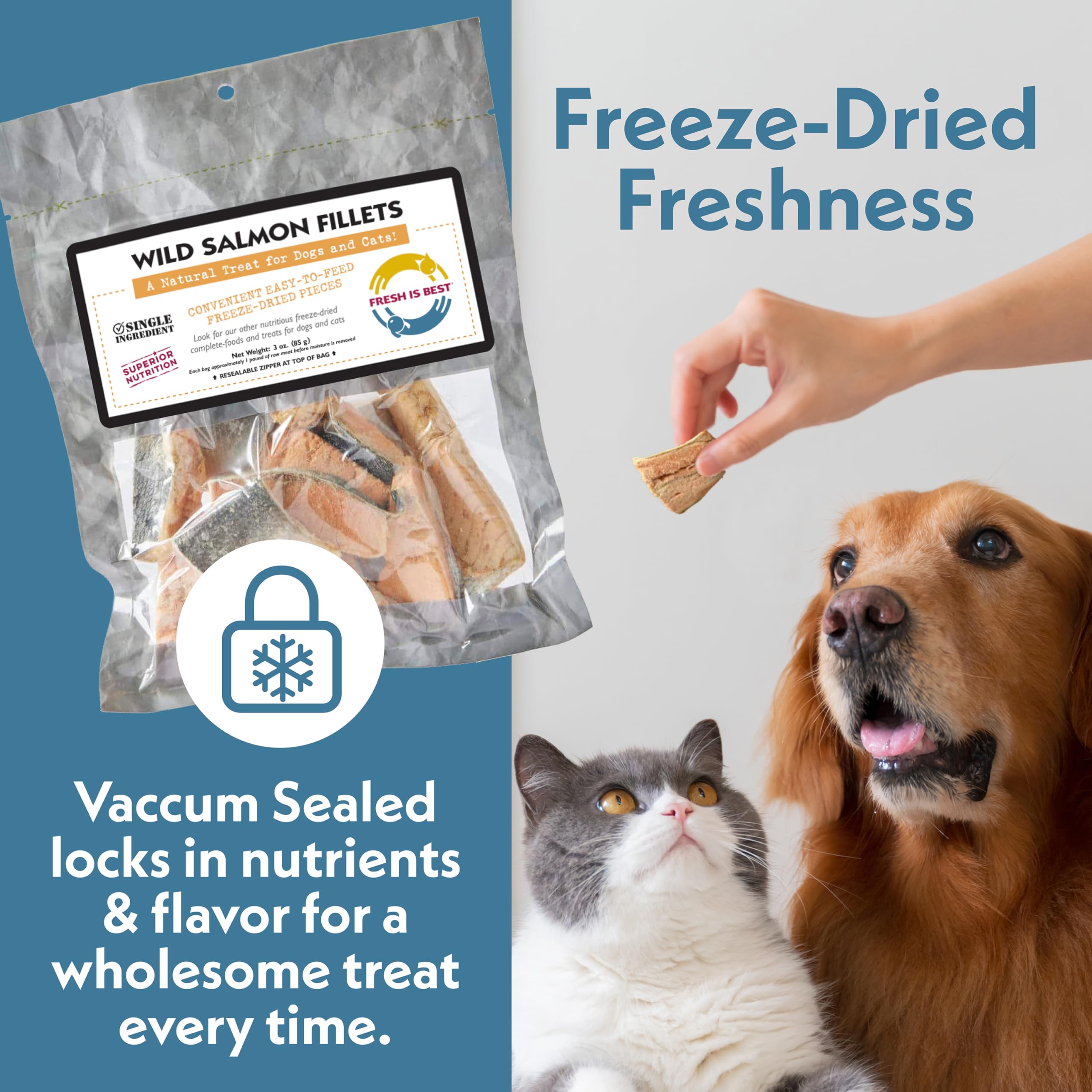 Fresh Is Best - Freeze Dried Healthy Raw Meat Treats for Dogs & Cats - Wild Salmon Fillets