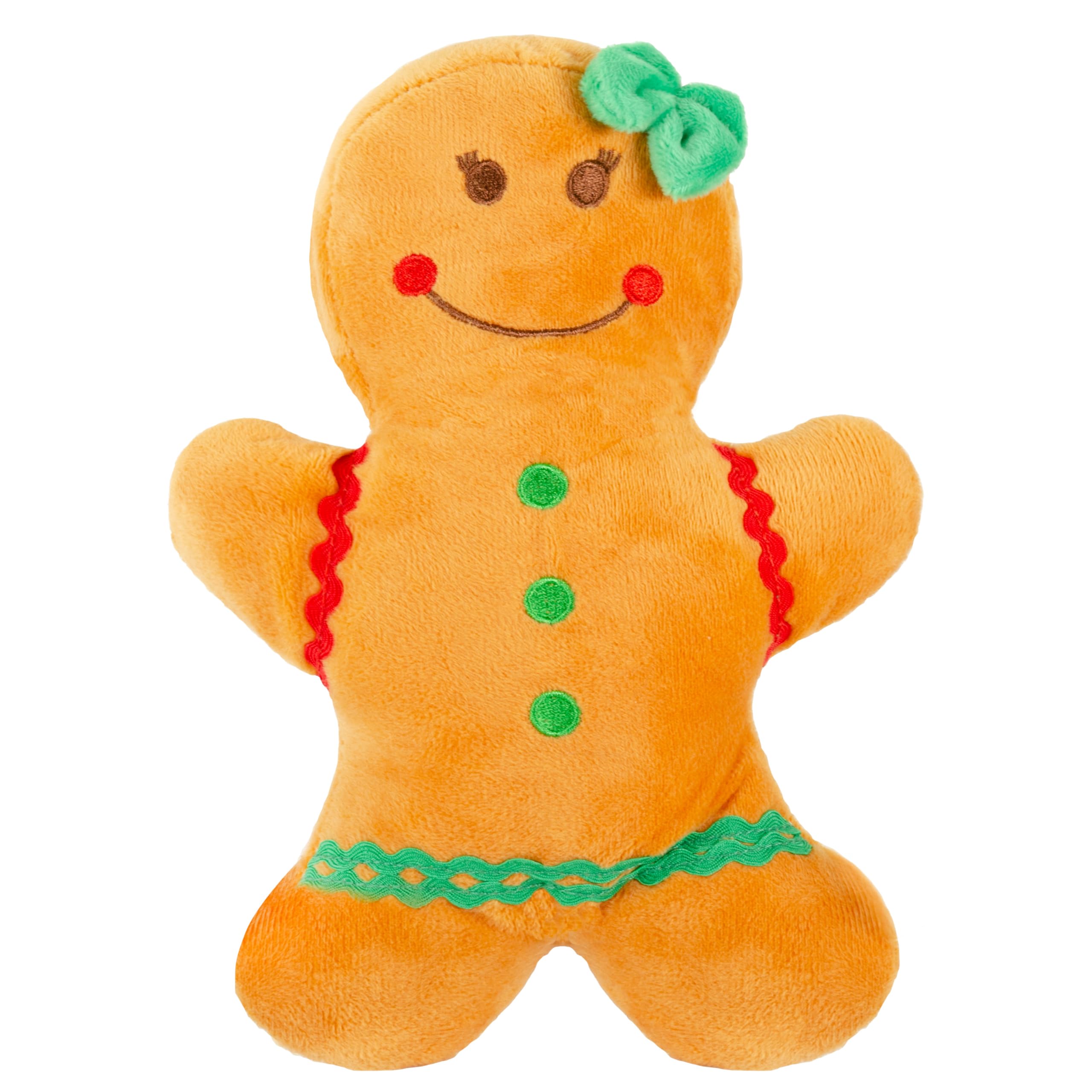 Holiday Plush Pet Toy Fun For Christmas Designs With Squeaker Dog Chew Toy (9'' Gingerbread 2 Pcs)