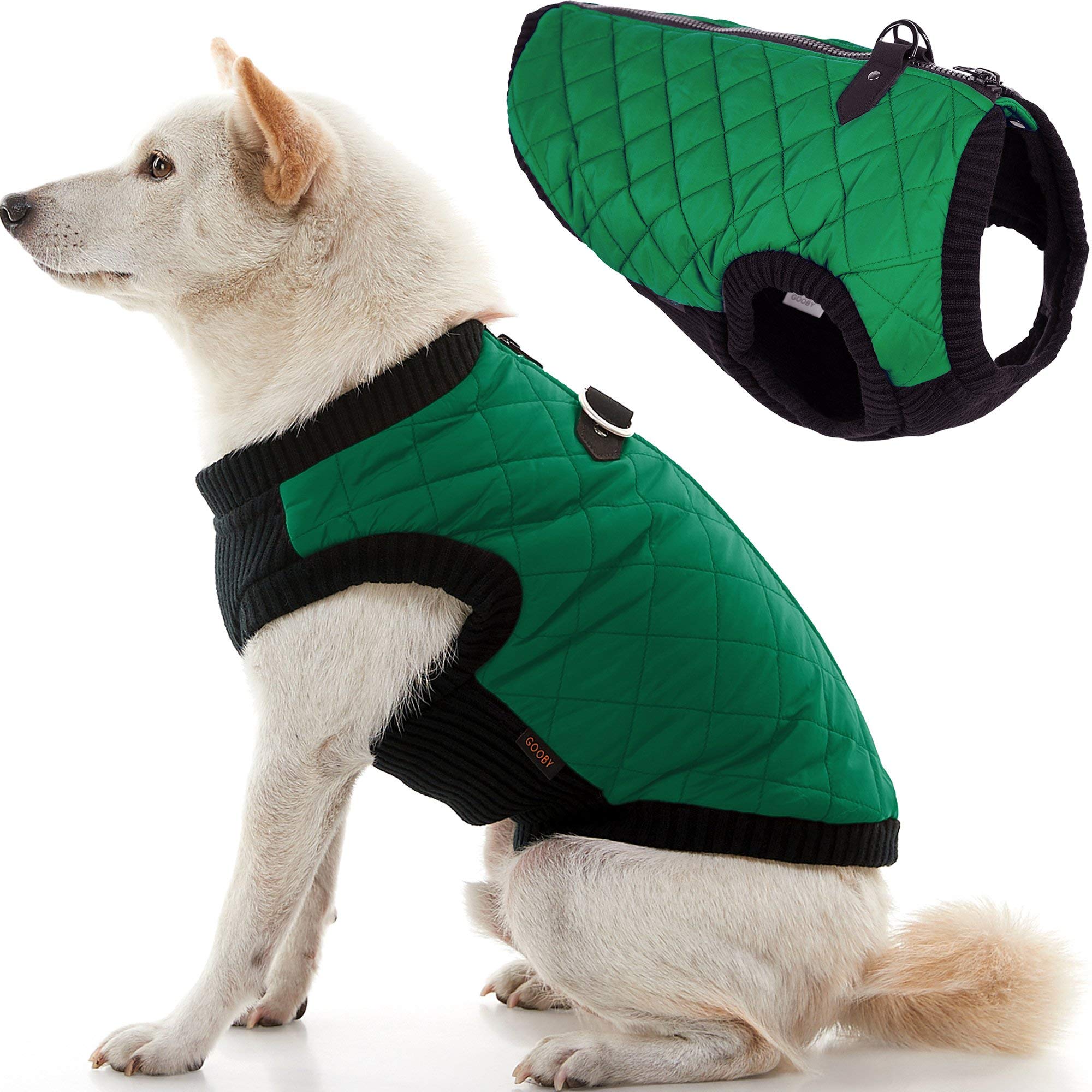 Gooby Fashion Vest Dog Jacket - Green, X-Large - Warm Zip Up Bomber Vest with Dual D Ring Leash - Winter Water Resistant Sweater