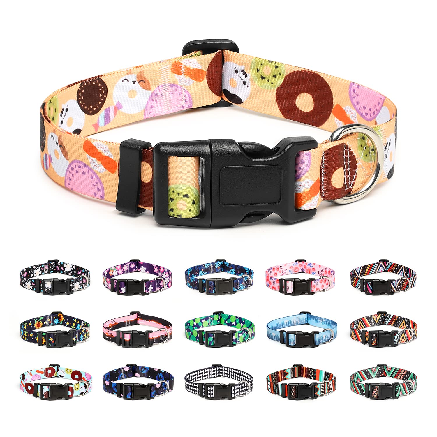Mercano Adjustable Dog Collar - Special Design Patterns, Soft Nylon Comfortable Durable Pet Collar For Small Medium Large Dogs (M, Beige Cookie)