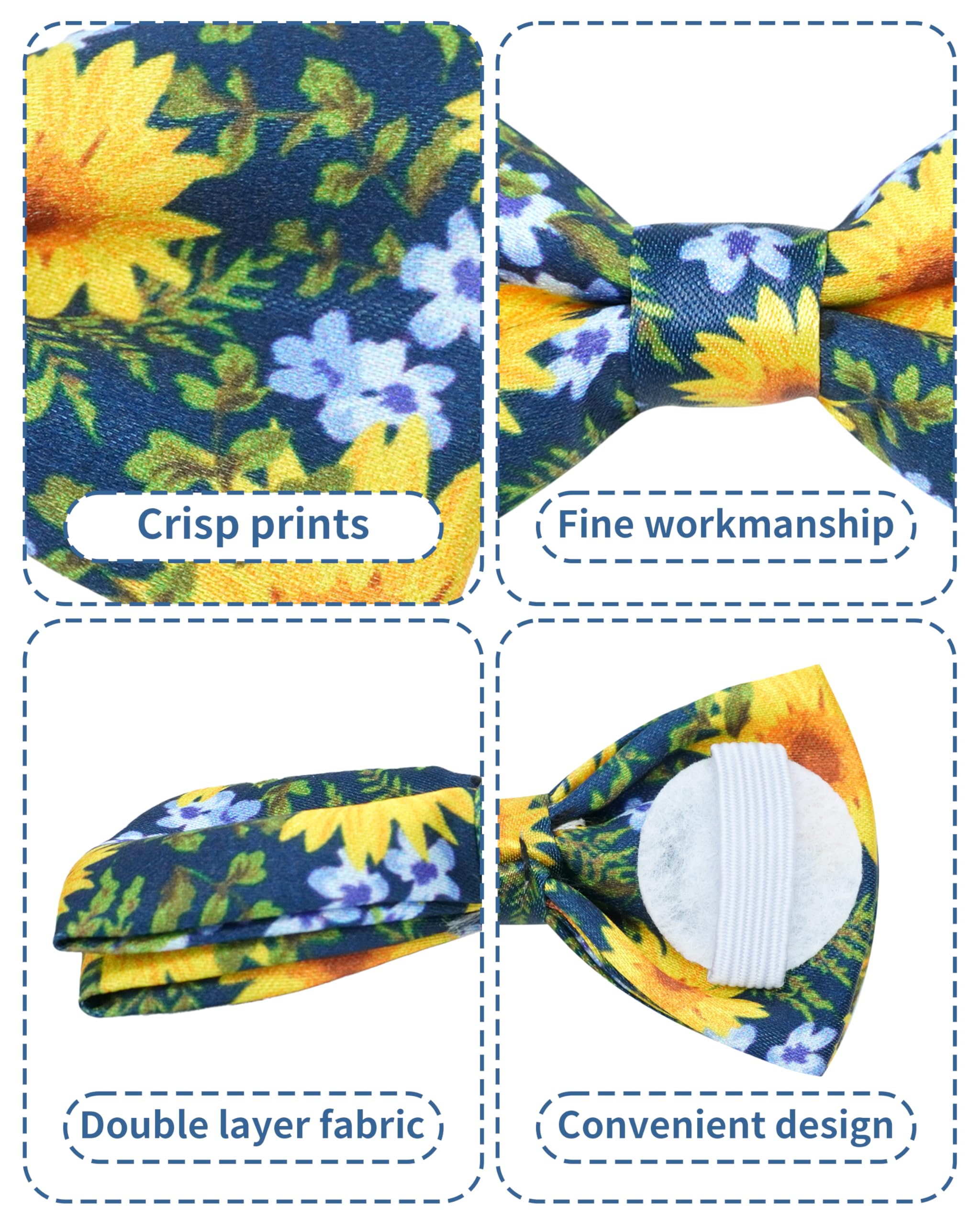 Pet Show 10 Pack Floral Small Dog Bow Ties Sliding Collar Attachments Puppy Cats Spring Bowties For Medium Dogs Sunflower Rose B