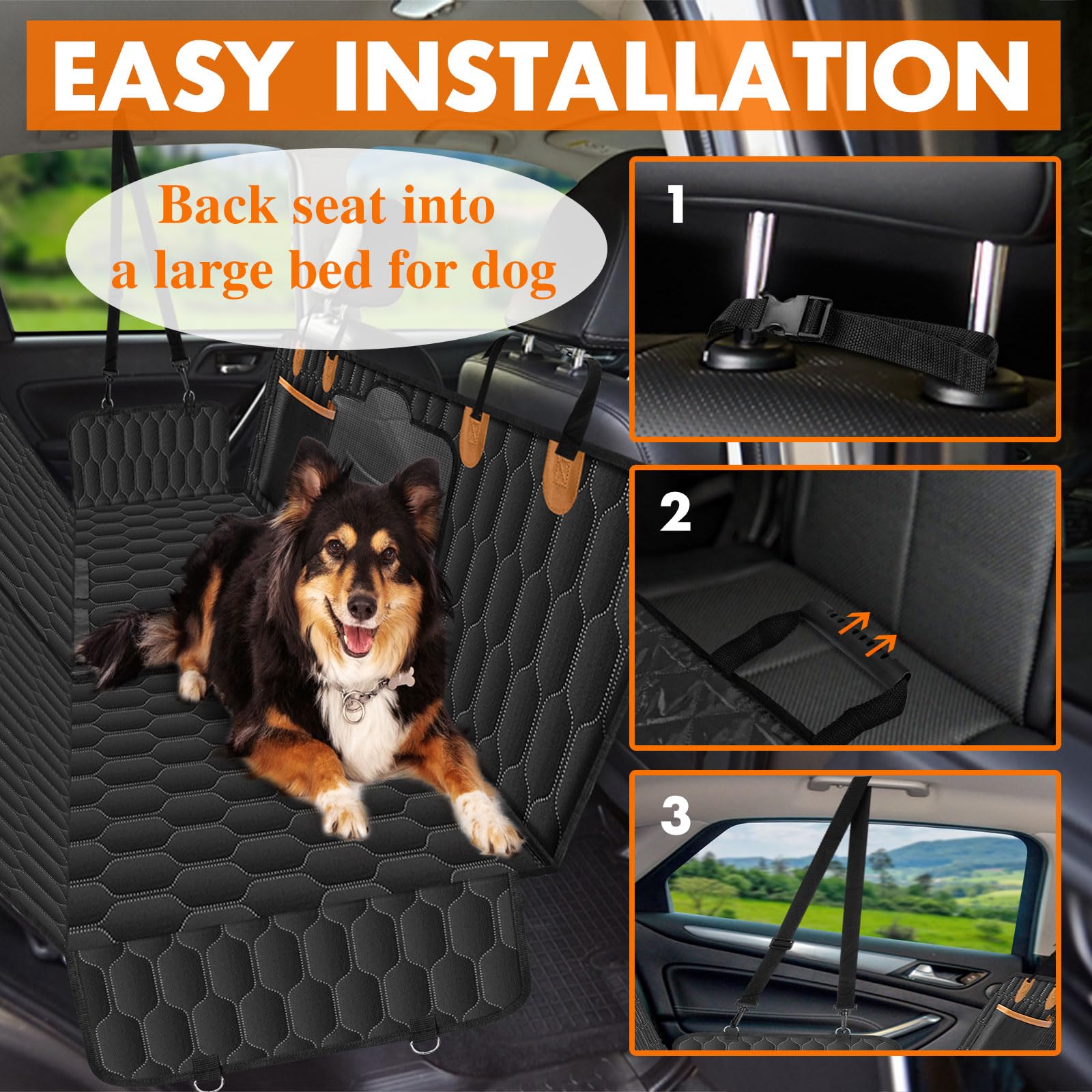 Neckory Dog Back Seat Cover, Waterproof Scratch Proof Nonslip Dog Hammock For Car, Car Seat Cover For Back Seat With Sanitary Pa