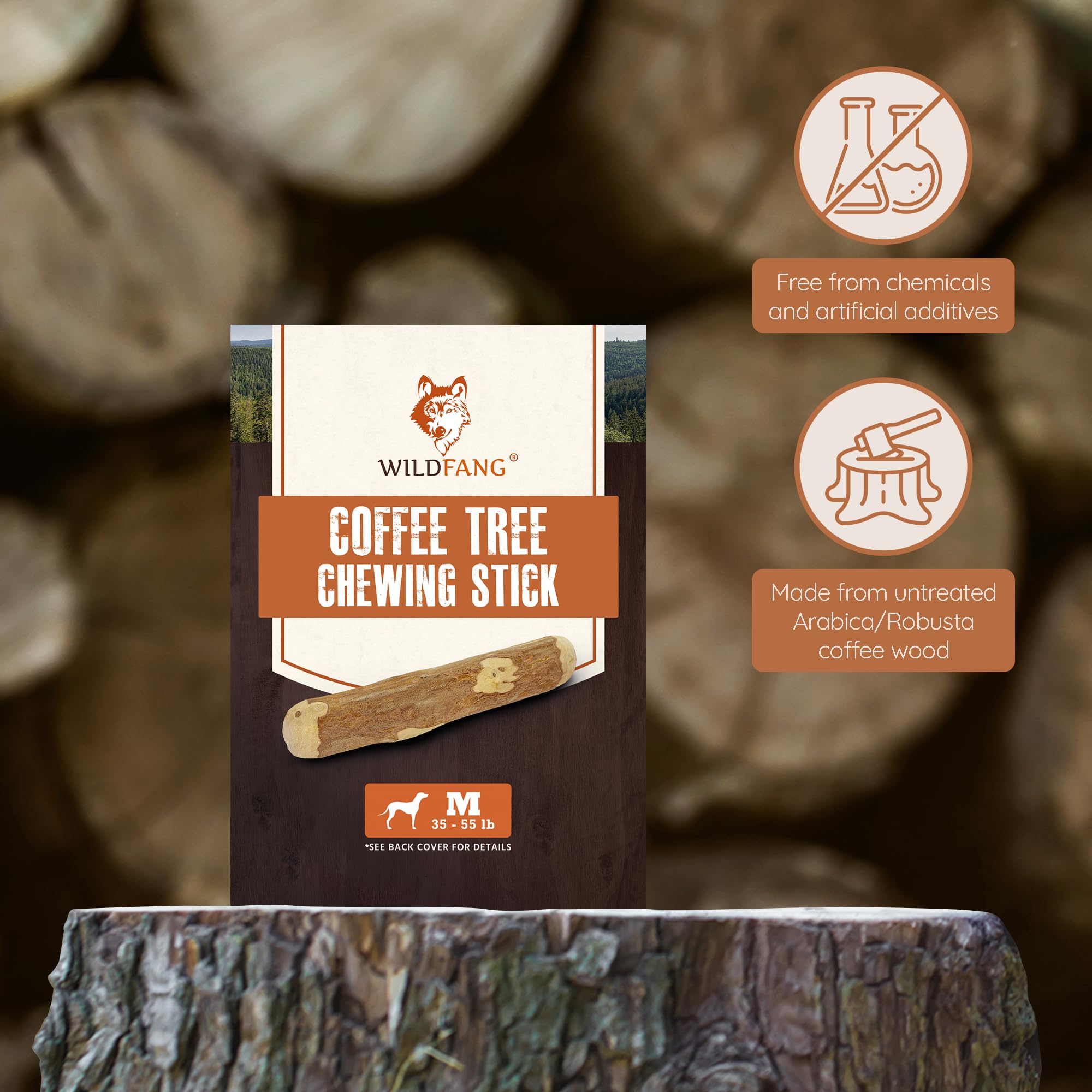 Wildfangcoffee Wood Dog Chew Medium - Natural Chewing Stick For Dogs, Coffee Bone For Dogs Muscle Training, M