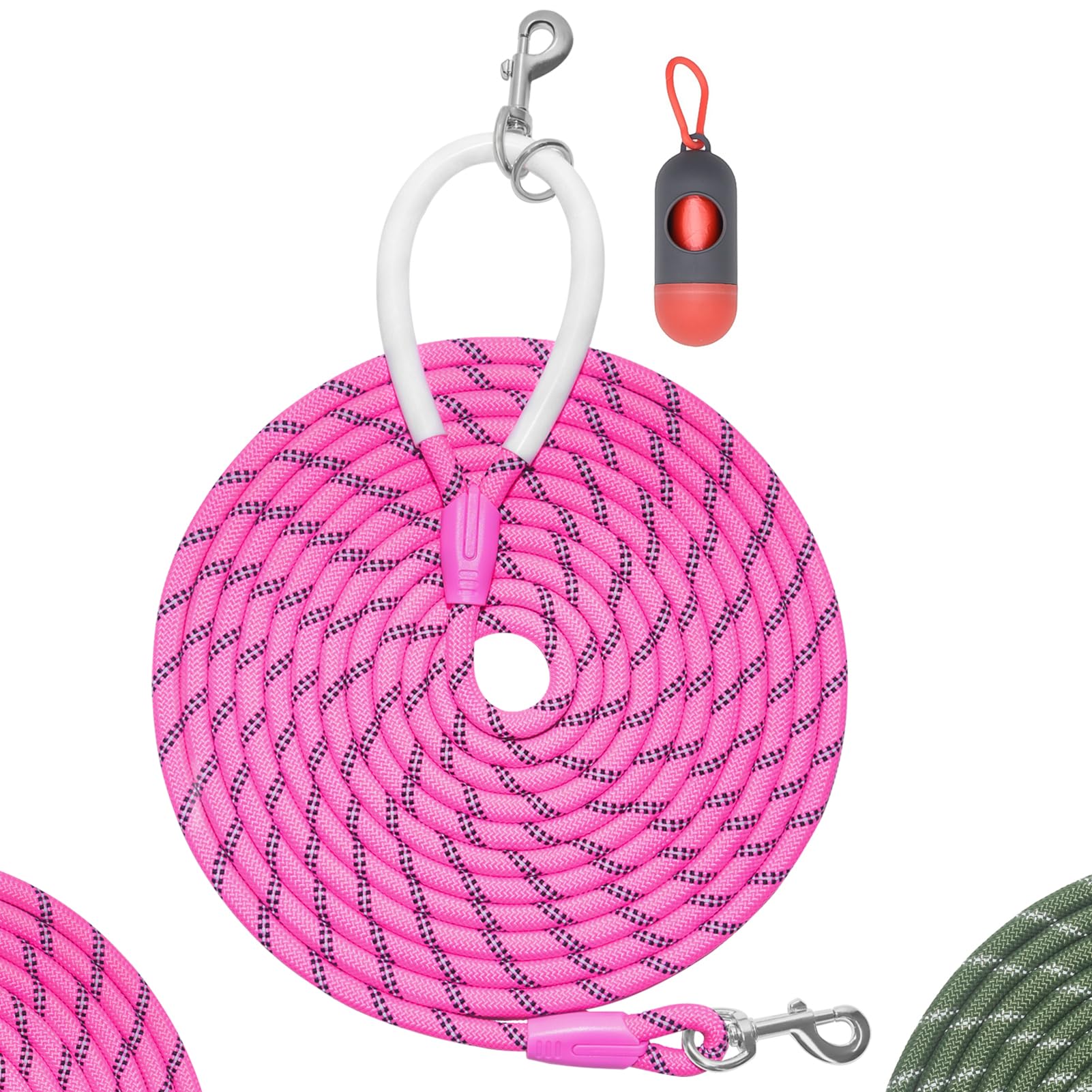 Codepets Heavy Duty Nylon Dog Leash 30FTx1/2in Pink with Comfortable Silicone Handle Highly Reflective No Tangle for Medium Larg