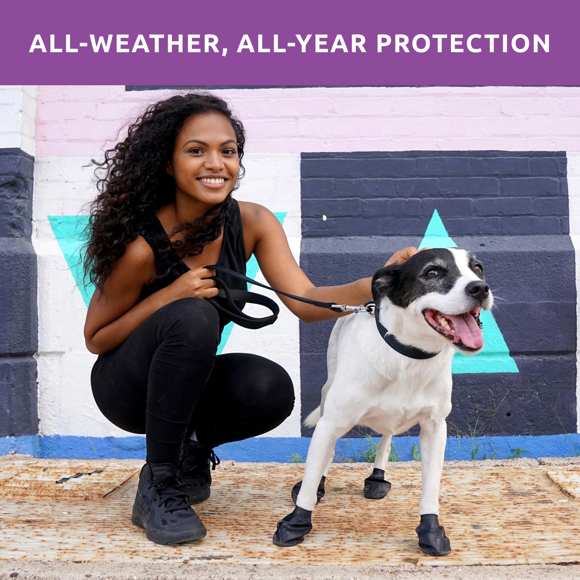 PawZ Rubber Dog Boots for Paws up to 4'', 24 Total (2 Packs of 12) - All-Weather Dog Booties for Hot Pavement, Snow, Mud, and Ra