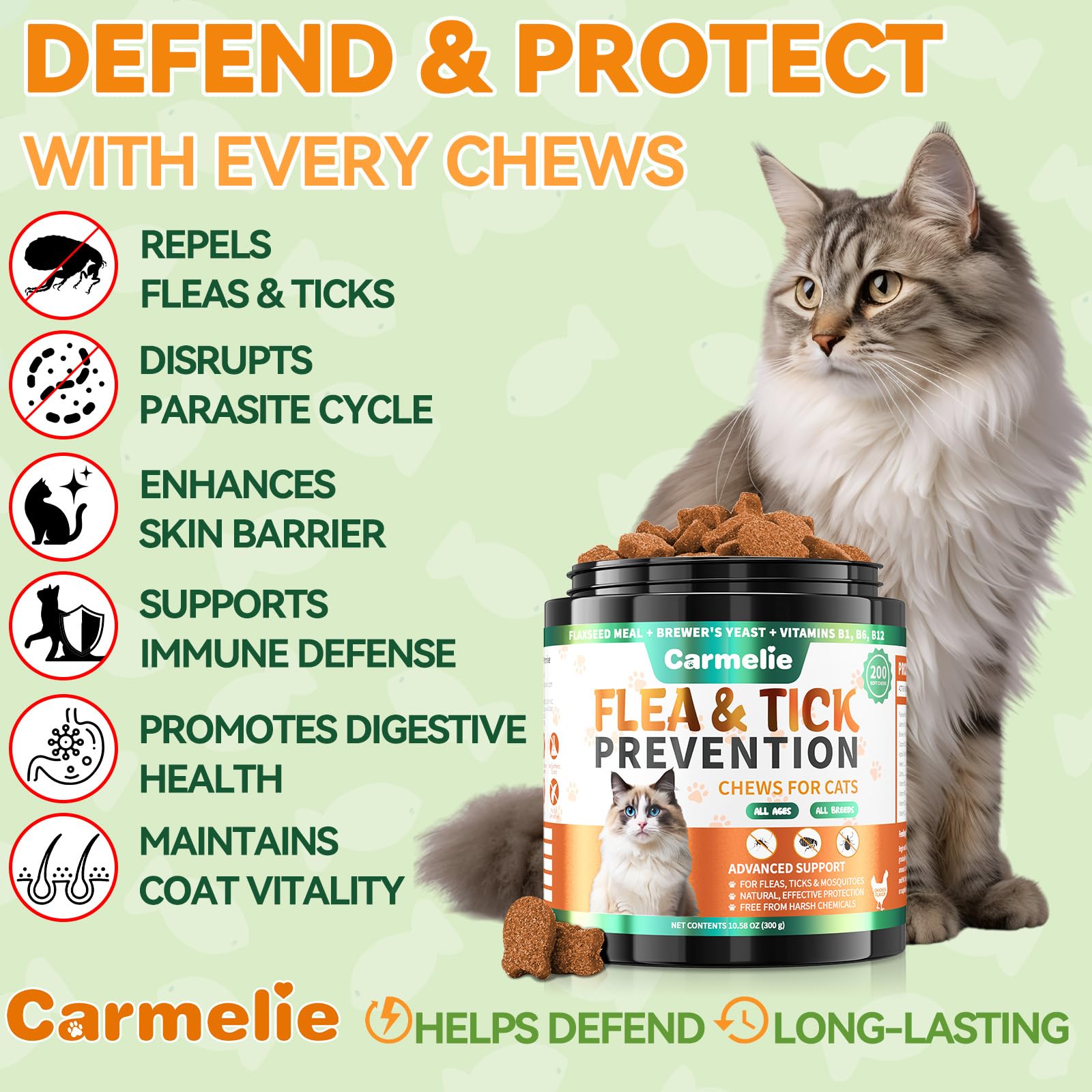 Flea and Tick Treats for Cats - 200 Chews Flea and Tick Prevention for Cats Chewables - Kitten Flea Treats Soft Treats for All B