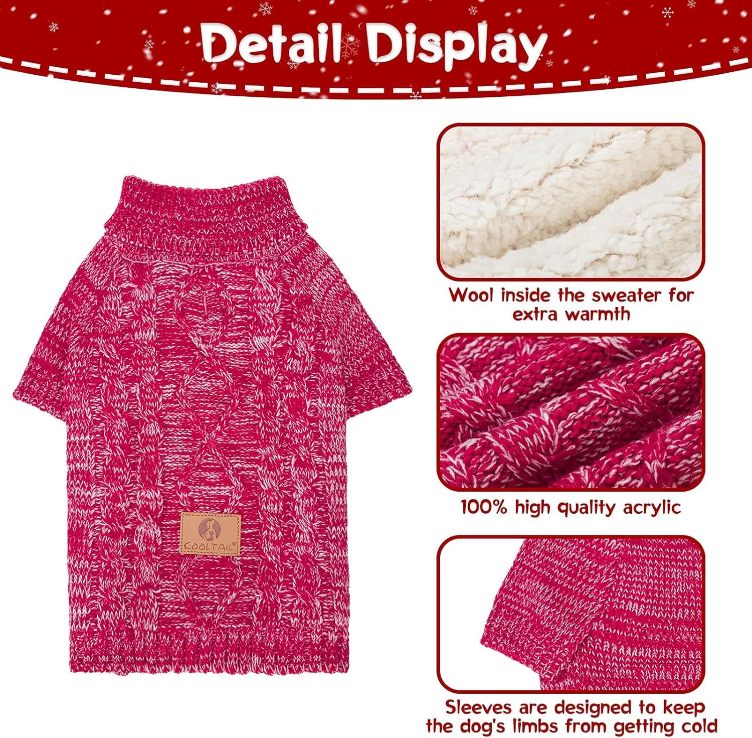 Kooltail Knit Turtleneck Dog Sweater For Small Medium Large Dogs, Warm Puppy Clothes For Fall Winter, Cozy Sweatshirts Dog Coats