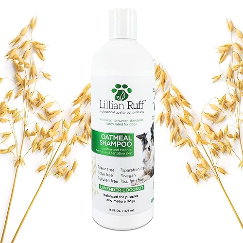 Lillian Ruff Calming Oatmeal Pet Shampoo For Dry Skin & Itch Relief With Aloe & Hydrating Essential Oils - Replenish Moisture & Deodorize - Tearless Dog Shampoo For Normal/Sensitive Skin (16Oz)