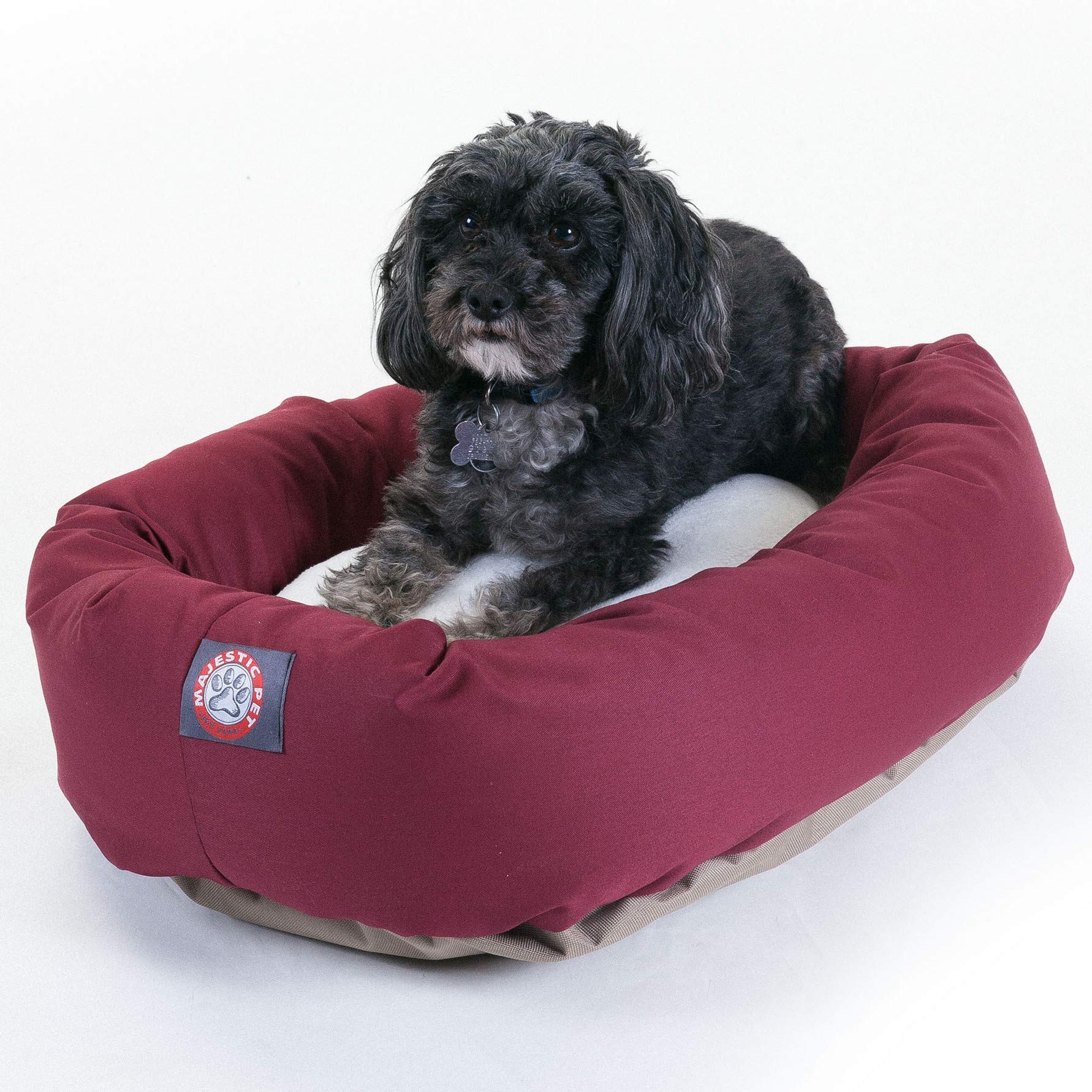 24 Inch Burgundy & Sherpa Bagel Dog Bed By Majestic Pet Products