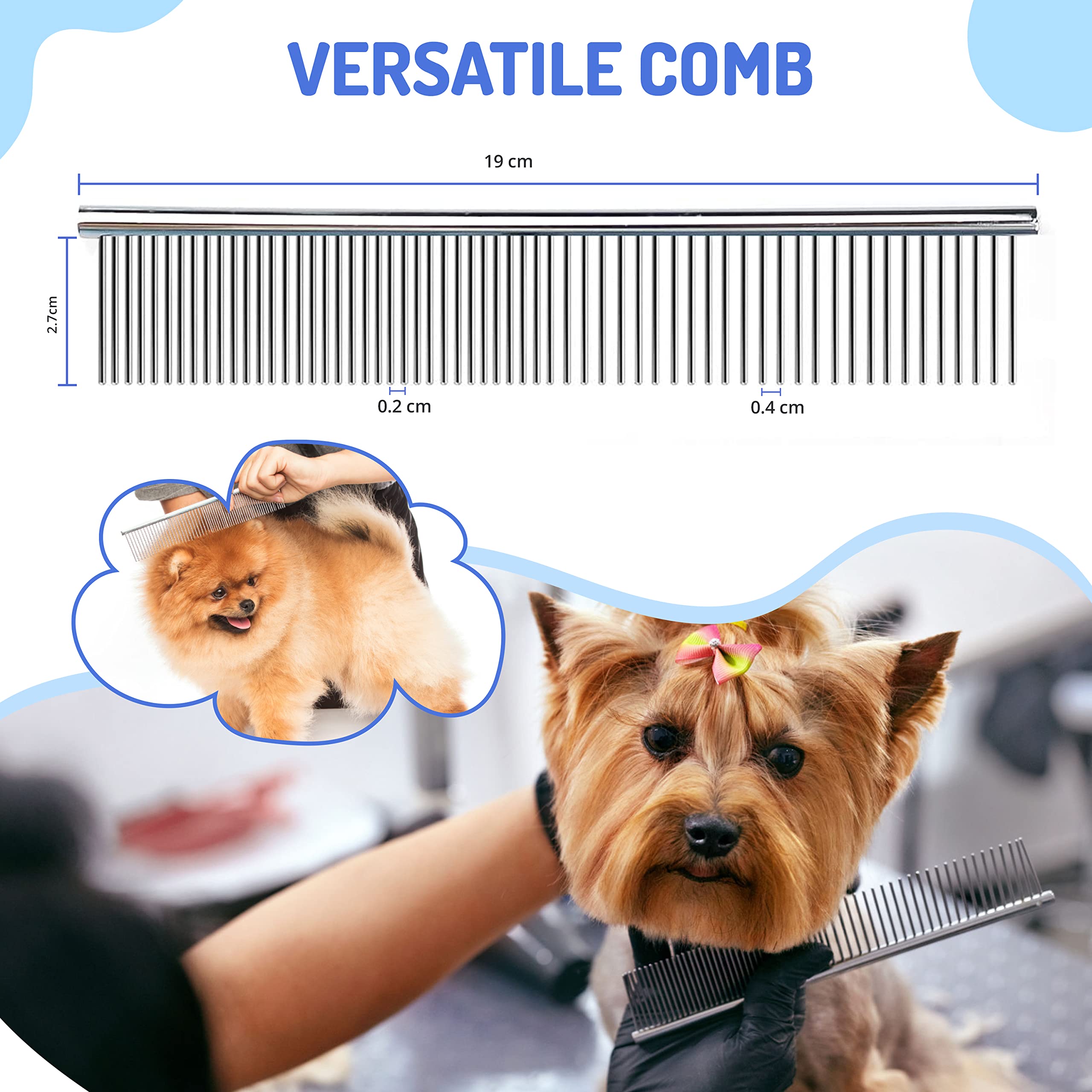 Hikster Dematting Comb For Dogs & Cats With Stainless Steel Rake Comb, Double Sided Pet Grooming Tools, Furever Brush, Cat Dematting Tool, Undercoat Rake For Small, Medium & Large Hairs Coat