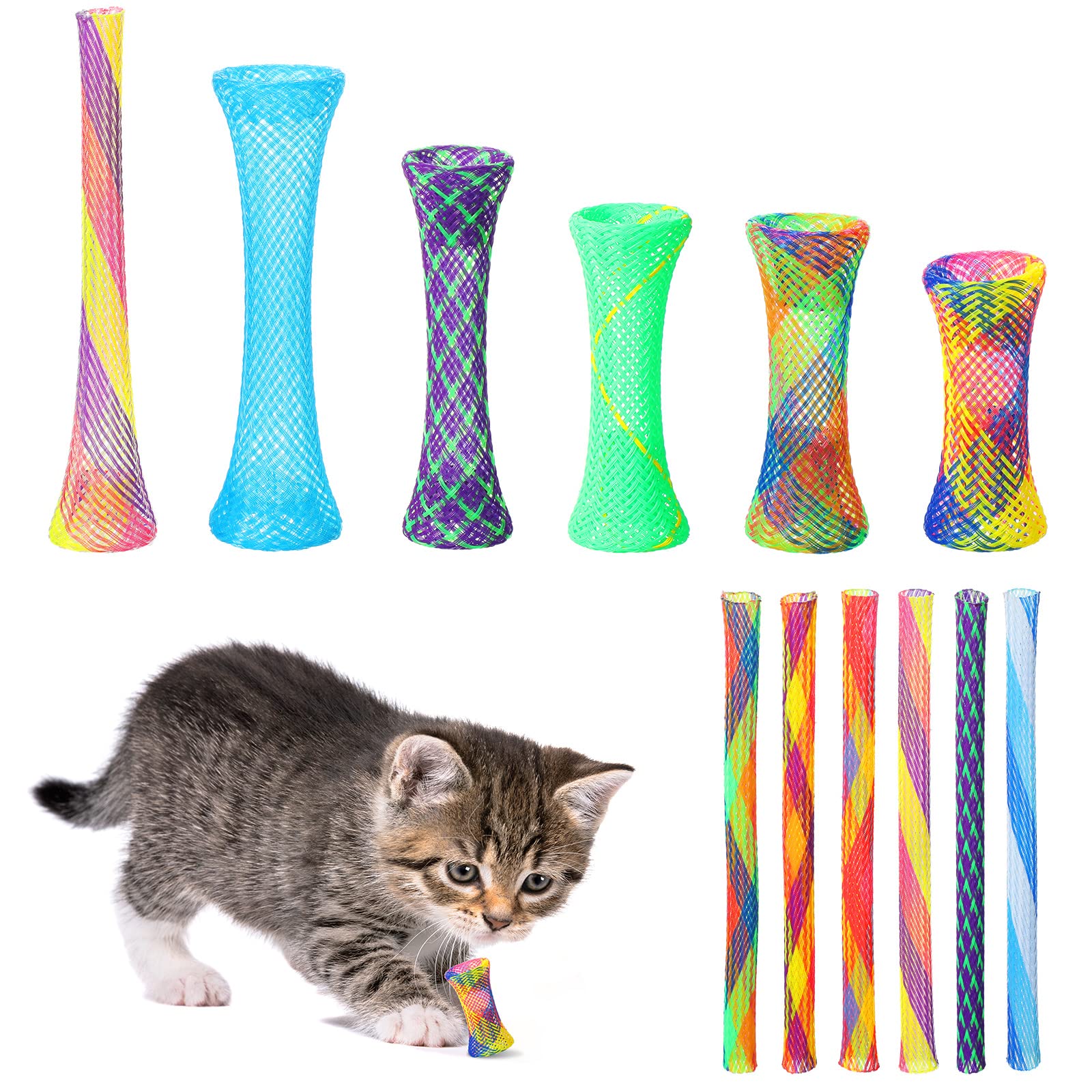 Leitee 60 Pcs Cat Spring Toys Kitten Colorful Fun Tubes Indoor Interactive Cat Tube Plastic Coil for Pet Hunt Scratching, Random