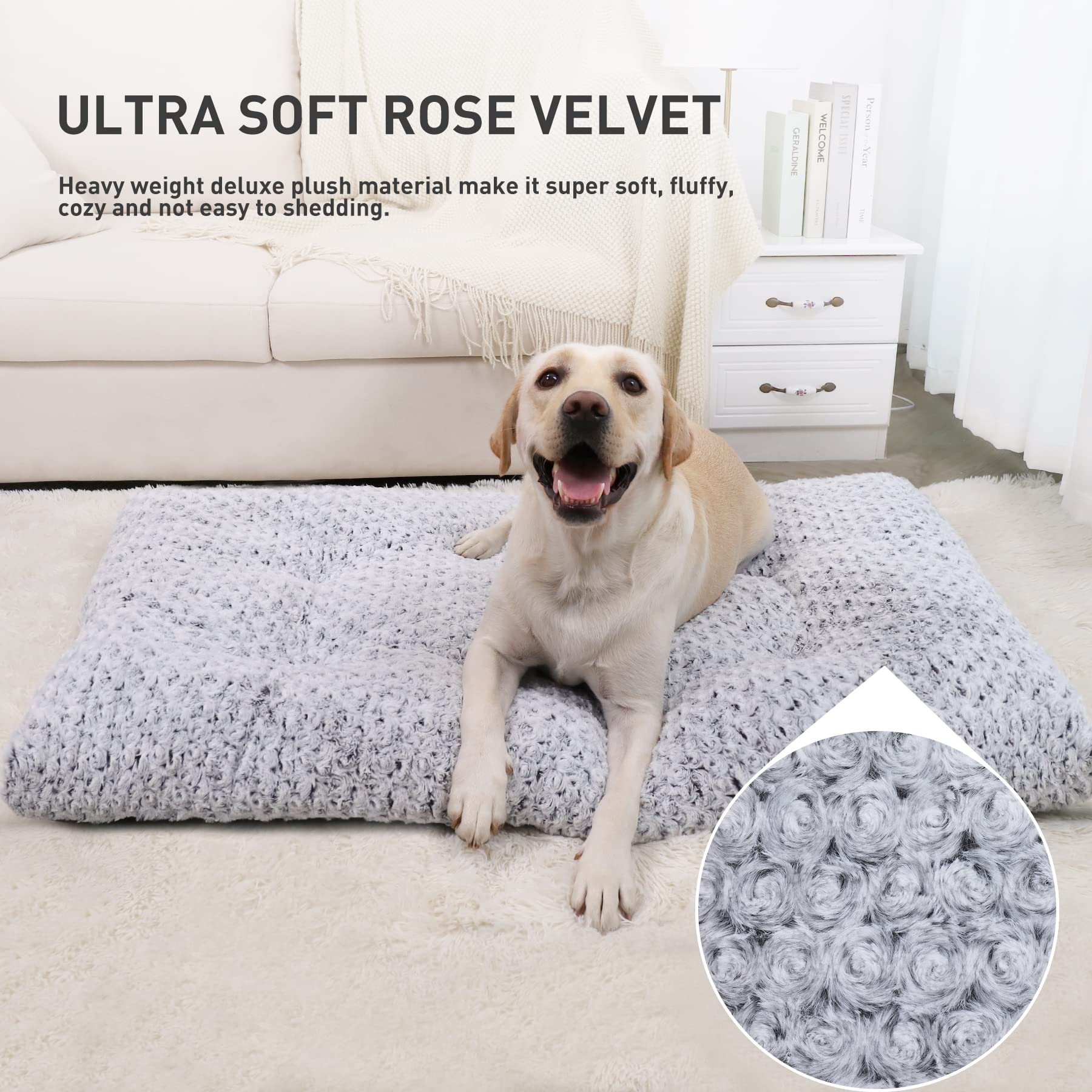 Ksiia Washable Dog Bed Deluxe Plush Dog Crate Beds Comfy Kennel Pad Anti-Slip Pet Sleeping Mat For Large, Jumbo, Medium, Small Dogs Breeds, 35' X 23', Gray