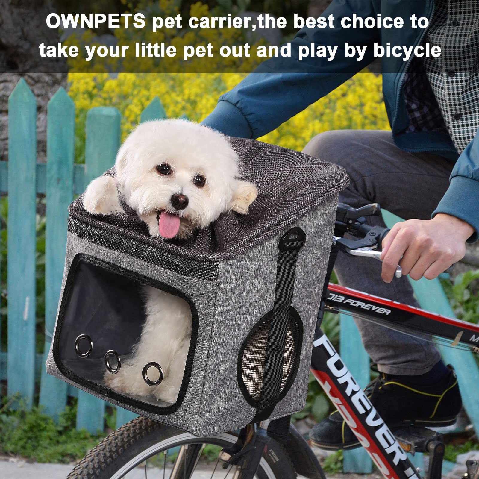 Ownpets Dog Bike Basket Foldable Pet Carrier, Dog Car Booster Seat With Mesh Windows, Adjustable Shoulder Bag Portable Breathable Bicycle Basket Bag For Dogs And Cats