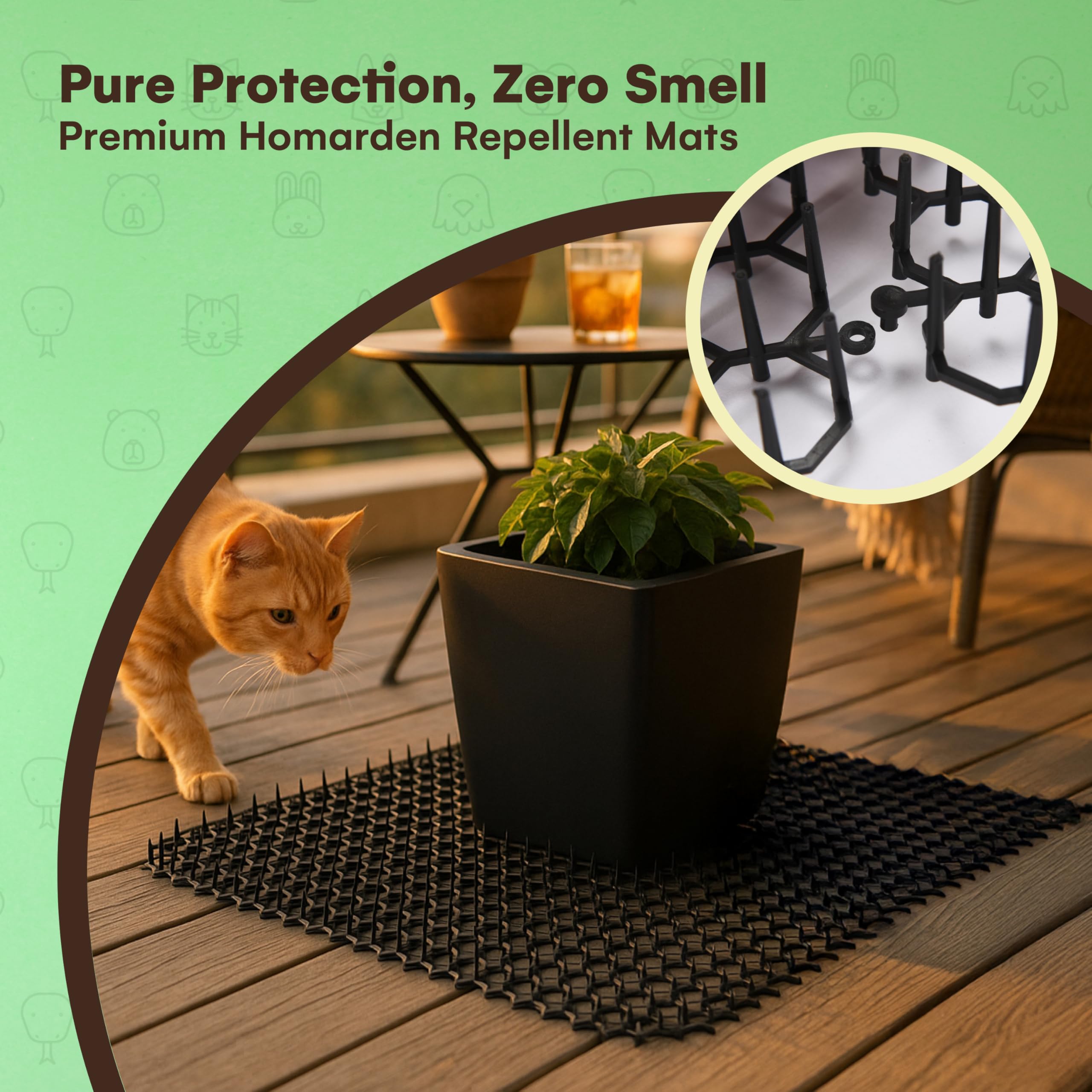 Homarden Cat Repellent Mat - Indoor/Outdoor Scat Mat to Keep Cats Away from Plants, Furniture & Garden - Black Mat with Spikes f