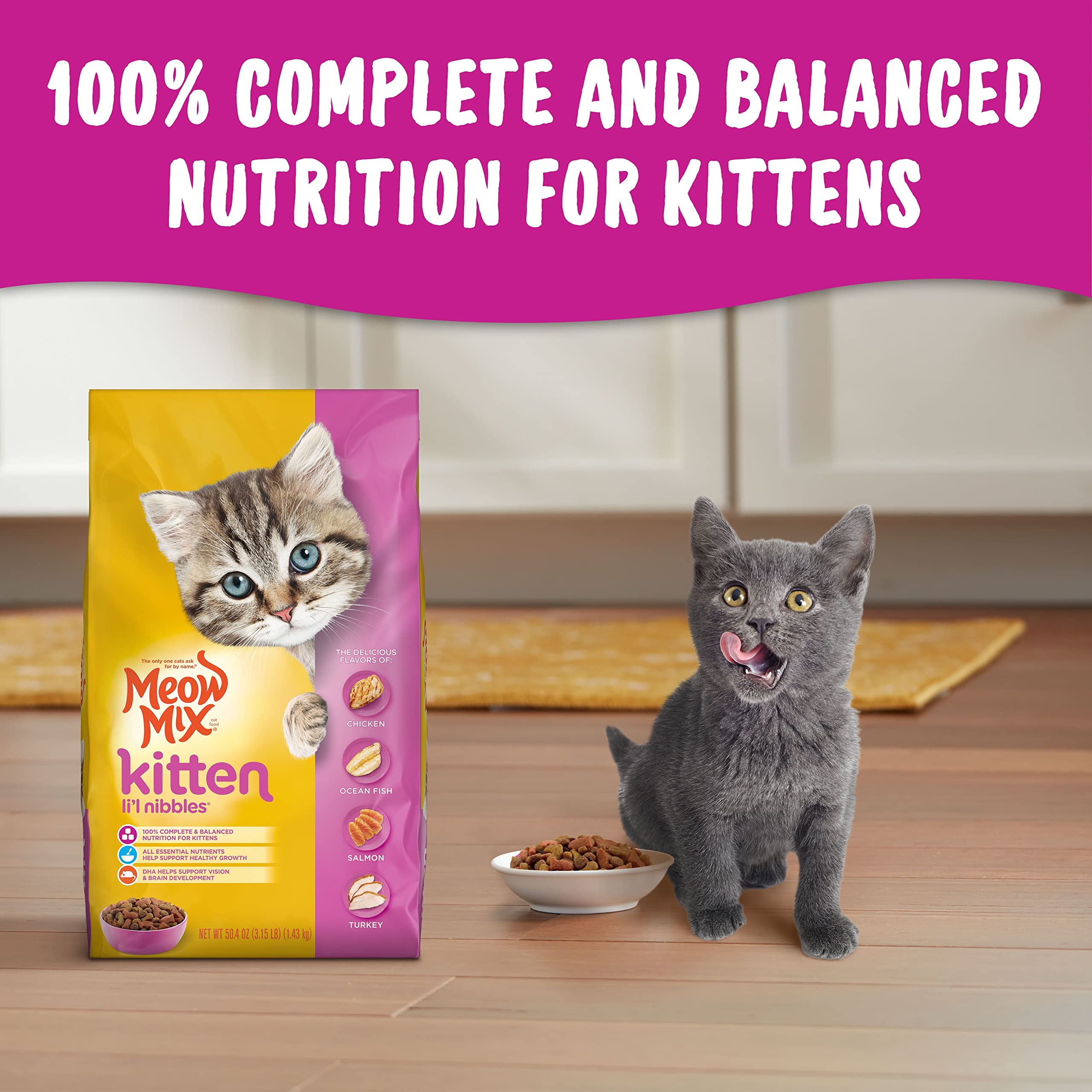 Meow Mix Kitten LiL Nibbles Dry Cat Food, 3.15 Pound Bag (Pack of 4)