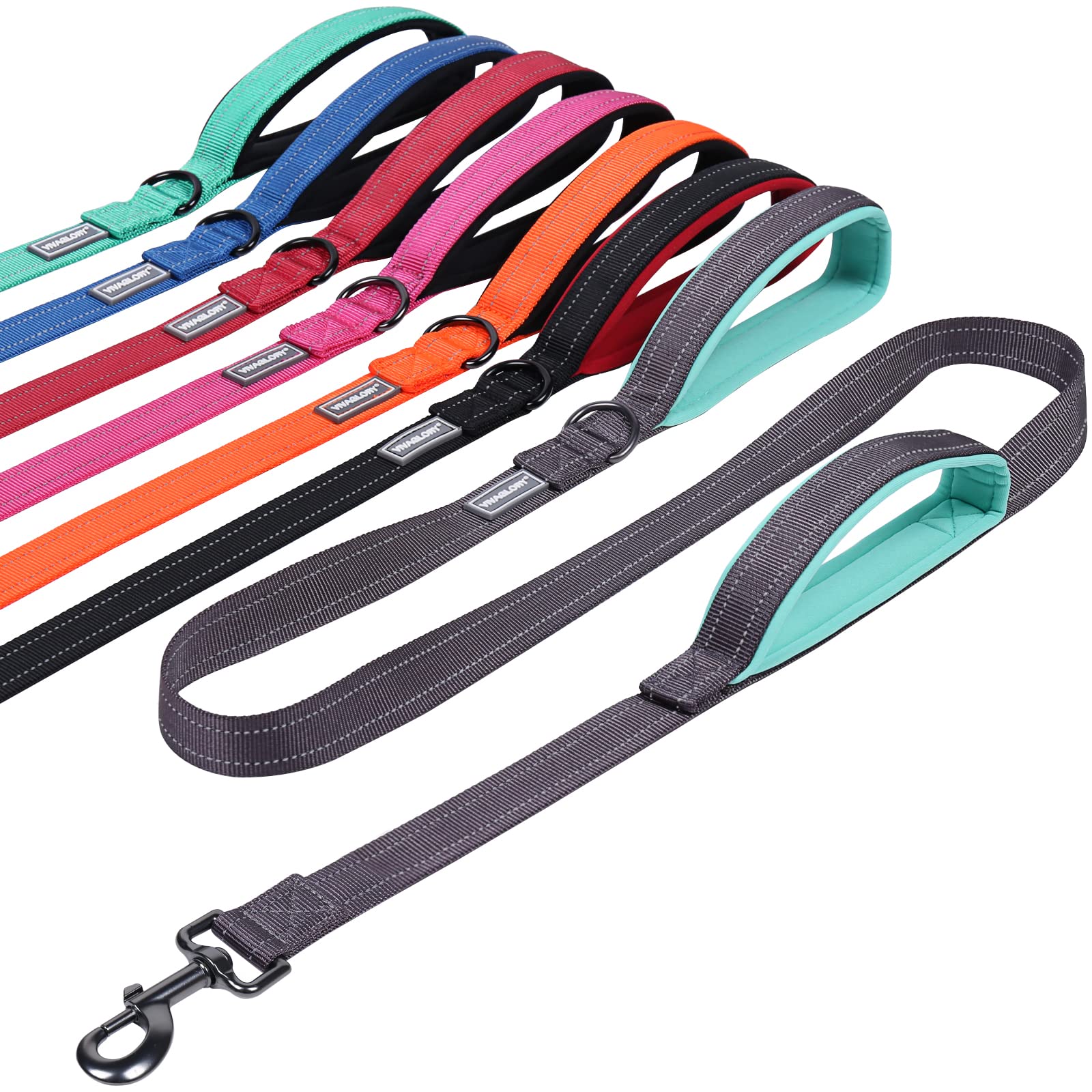 Vivaglory Traffic Handle Dog Leash, Two Padded Soft Handles Dog Leash, Strong Reflective & Metal Hook Training Dog Lead, Grey