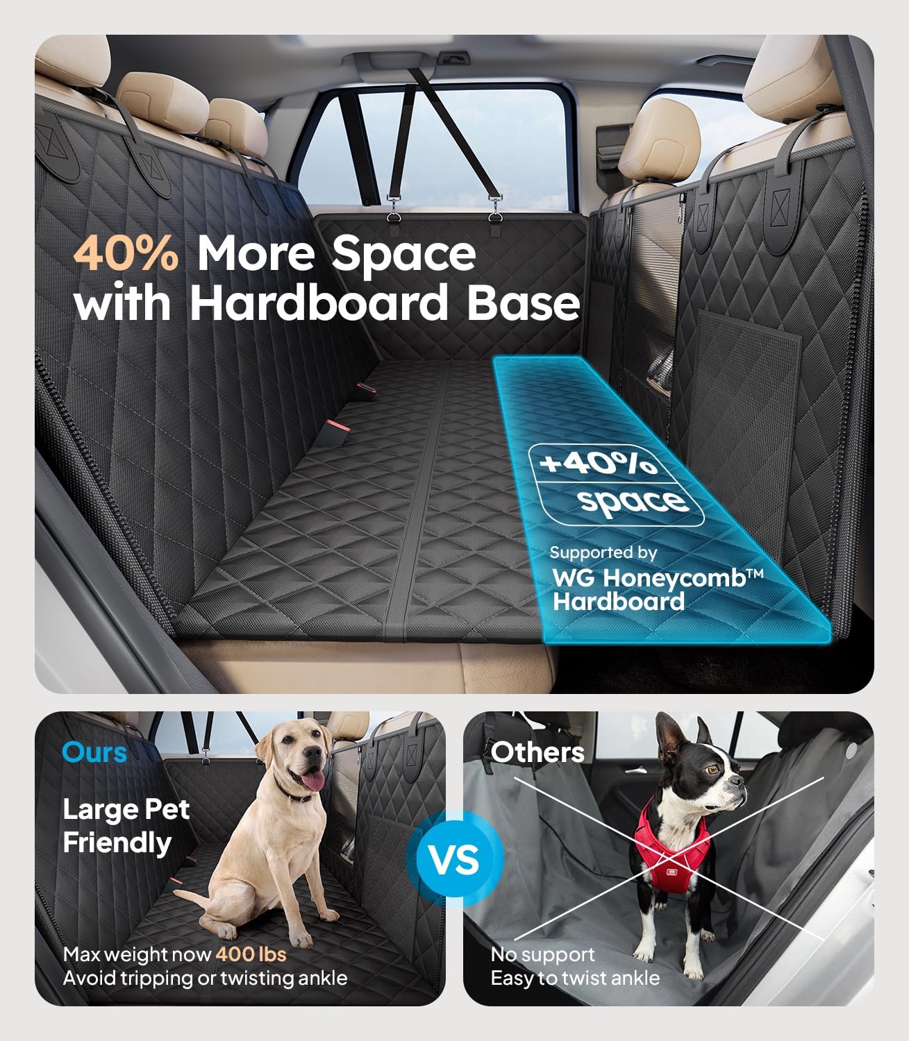 Wigoo 2025 Upgrade Dog Car Seat Cover for Back Seat [400lbs Hard Bottom, Heavy Duty Material] Anti-Scratch Waterproof Backseat P
