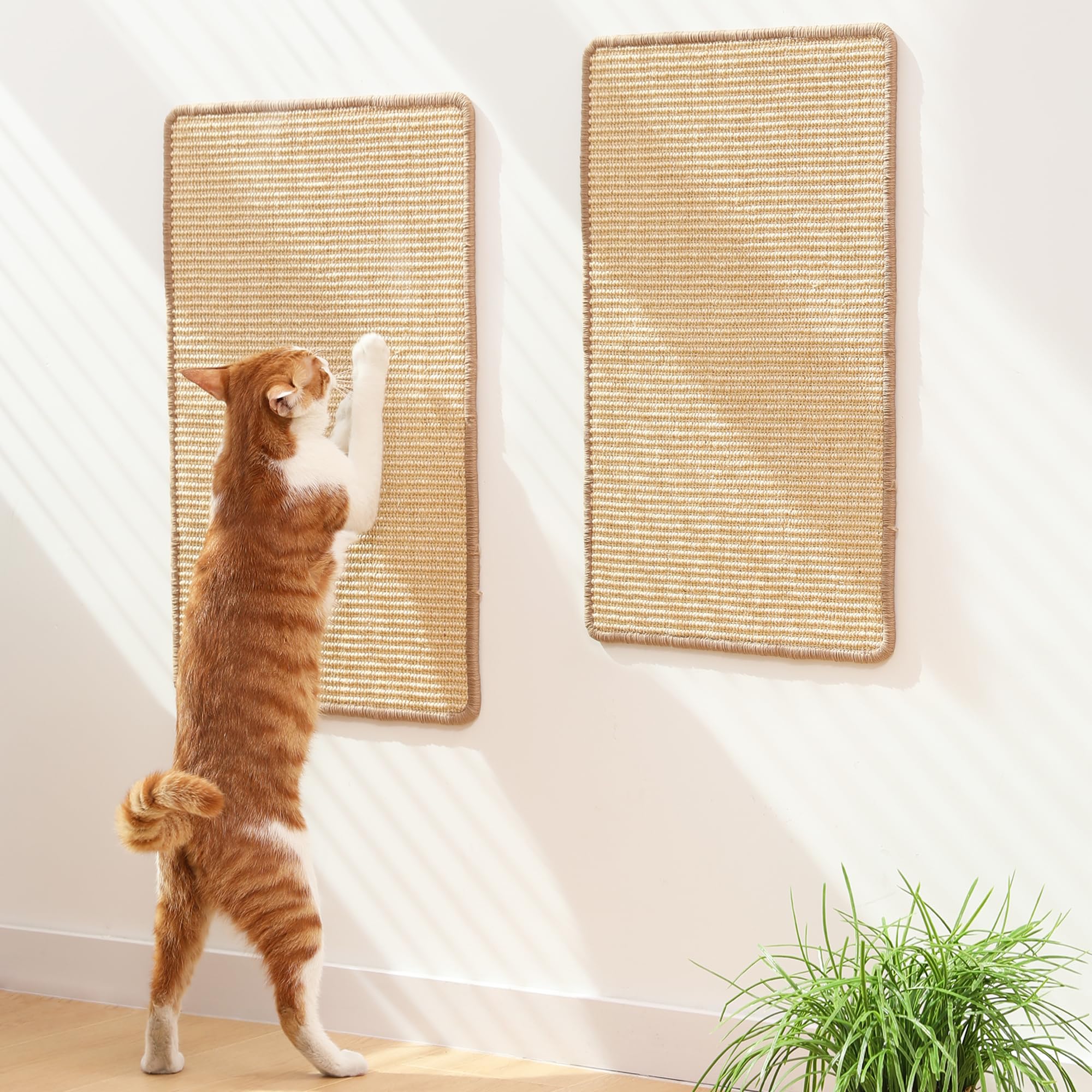 FUKUMARU 2 Packs Cat Scratching Mat, 23.6 x 15.7 Inch Natural Sisal Cat Scratch Pad Mats for Indoor Cats, Horizontal Cats Wall S
