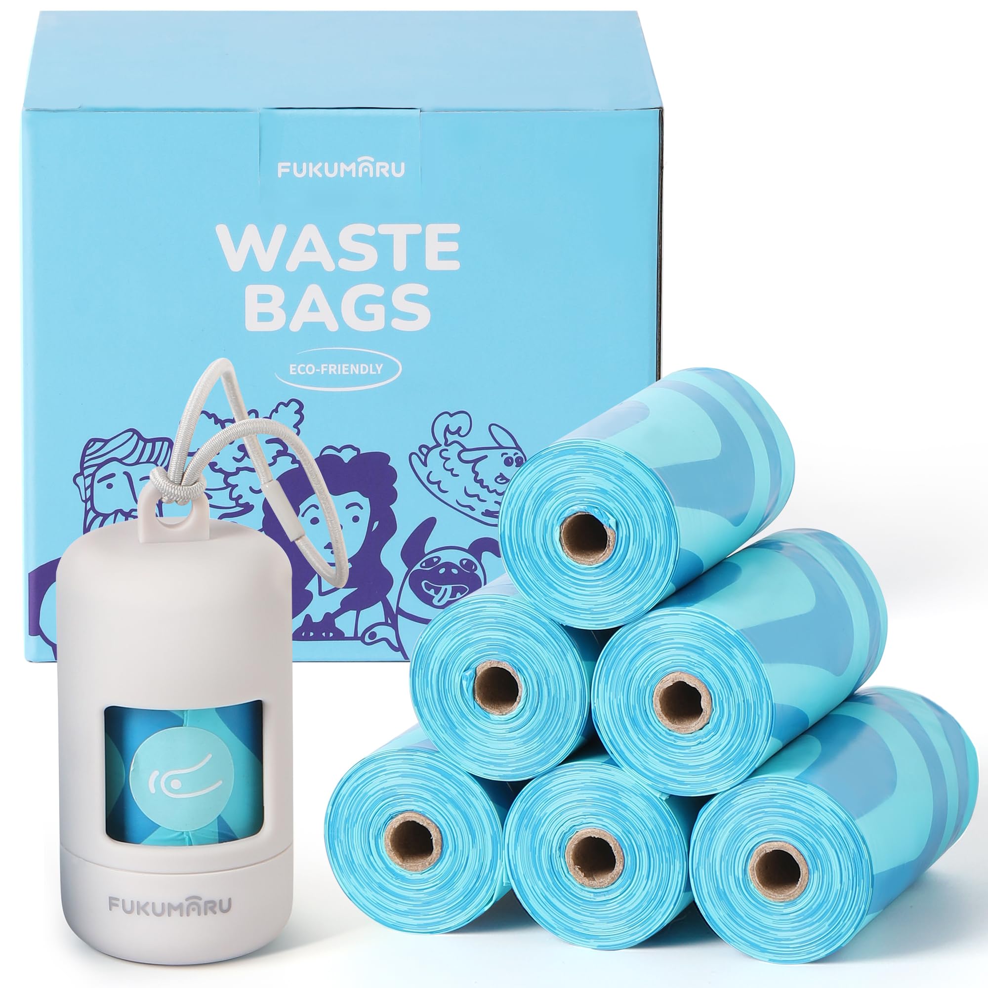Fukumaru Compostable Dog Poop Bags, Astm D6400 Certified 120 Count - Light Ocean Scented, Leak-Proof & Easy-Twist Top With Gary 