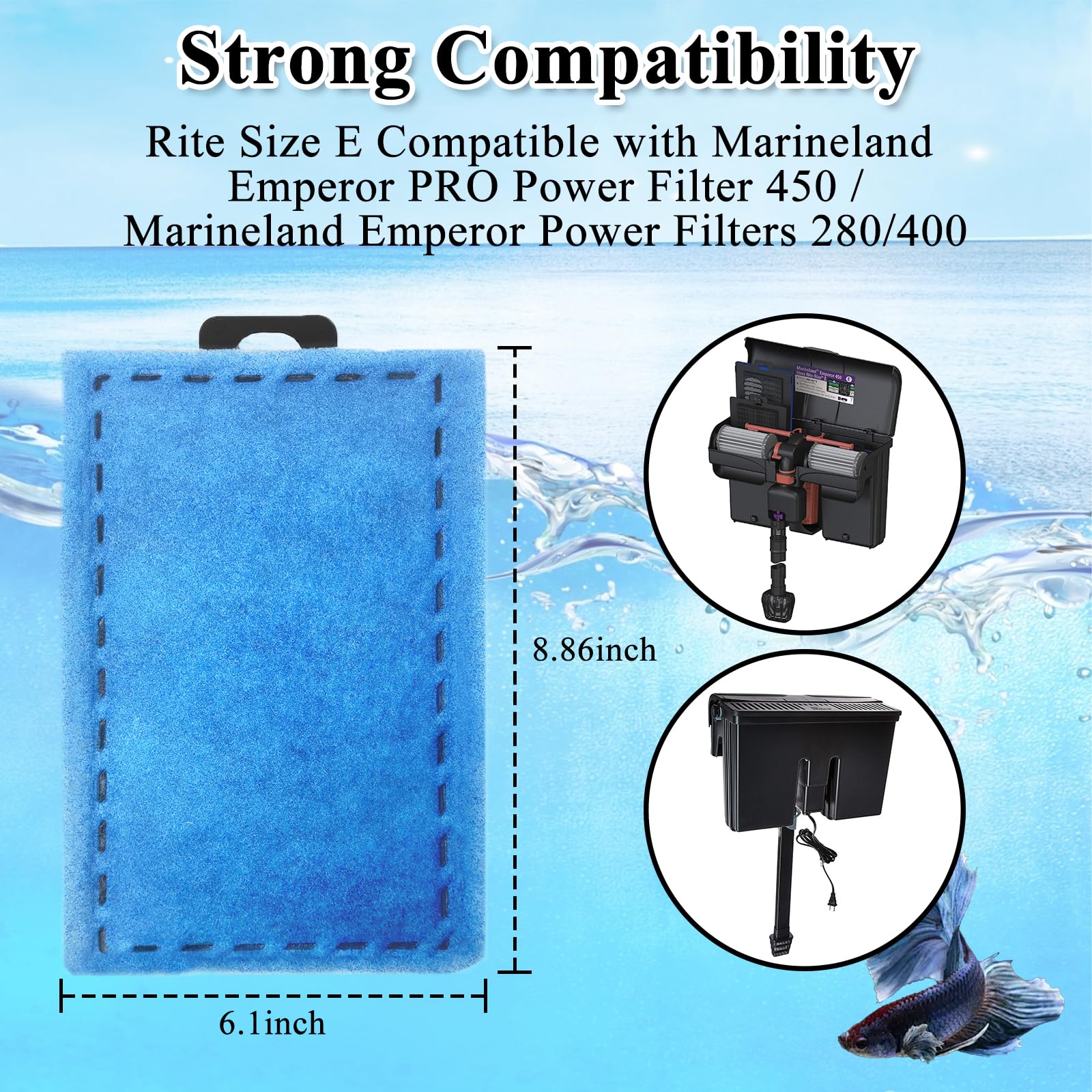 driamor 16 Pack Rite-Size E Filter Cartridges for Marineland Emperor PRO 450 & 280/400, Blue, Model DMR_ML_SE