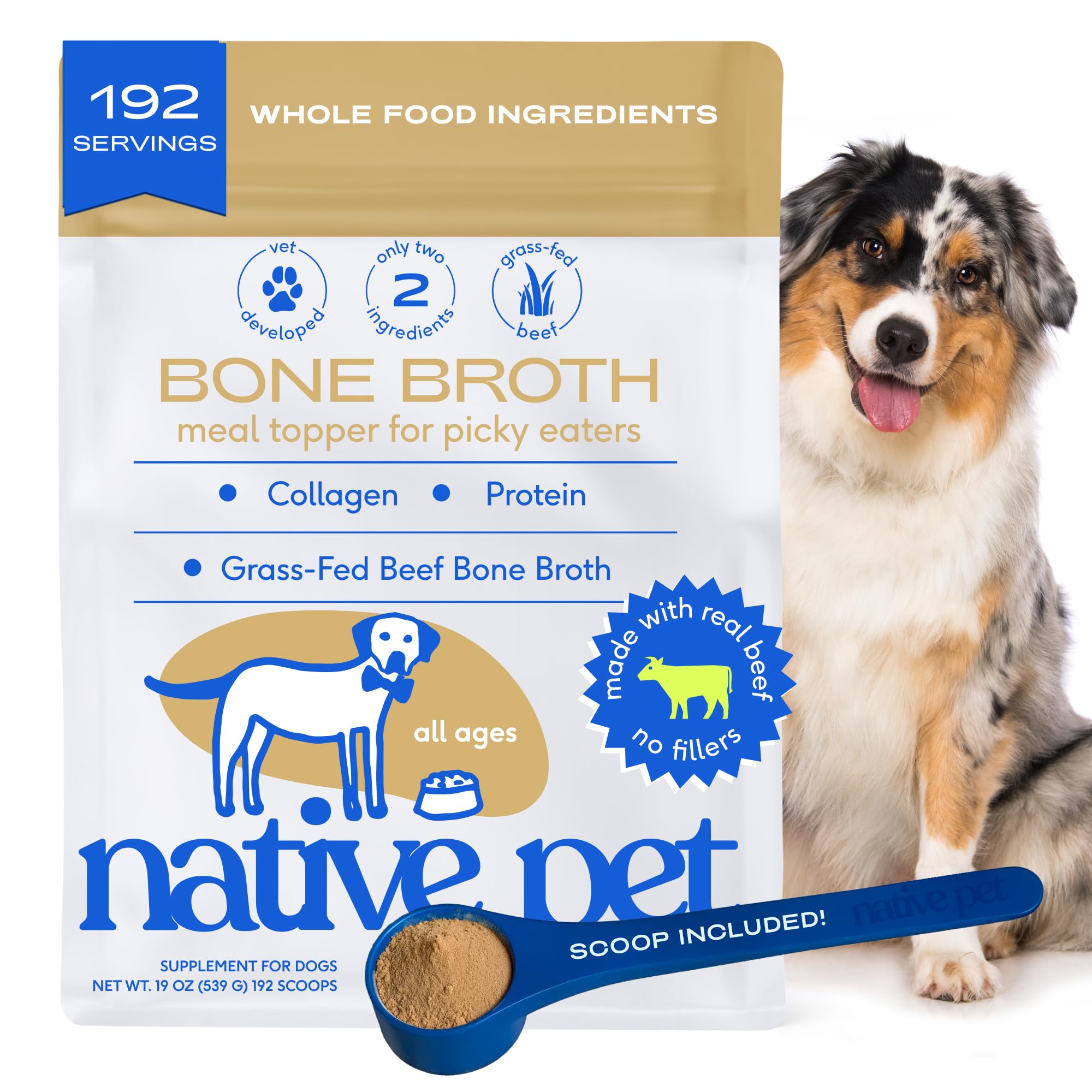 Native Pet Bone Broth for Dogs and Cats - Made with Real Beef Bone Broth, Dog Food Toppers for Picky Eaters- Provides Extra Hydr