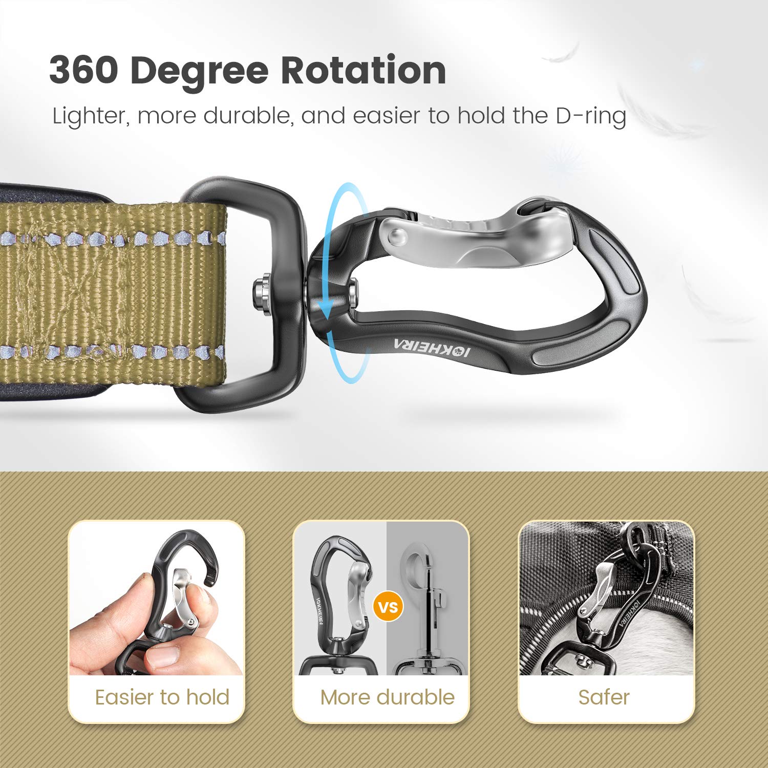 Iokheira Multifunctional Dog Leash - 4-6 Ft Strong Bungee, Car Seatbelt Compatible, Army Green