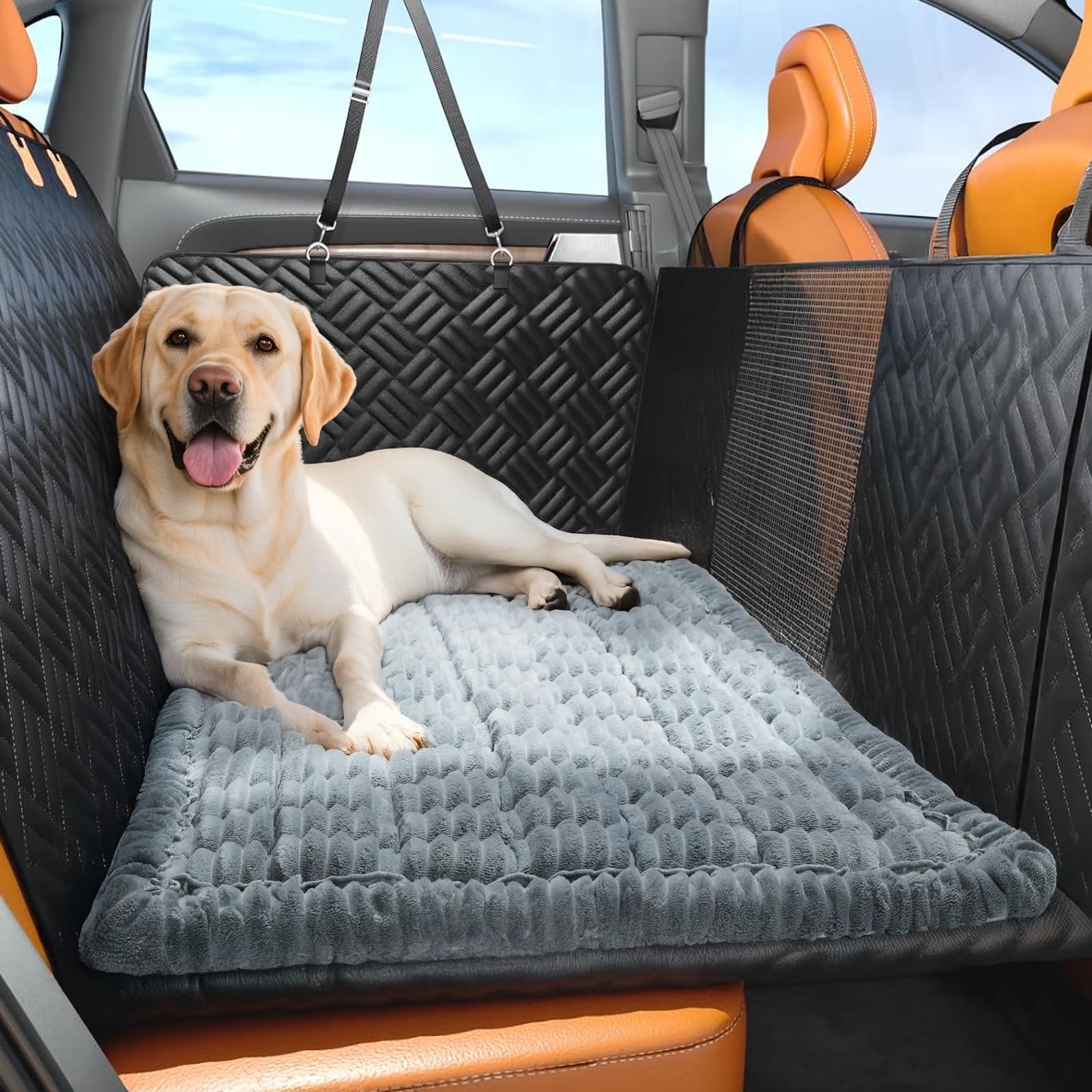 Fulltour Dog Car Seat Cover for Back Seat, Plaid Backseat Pet Bed Mat, Non-Slip Travel Dog Bed for Backseat Extenders, 24.8 x 54