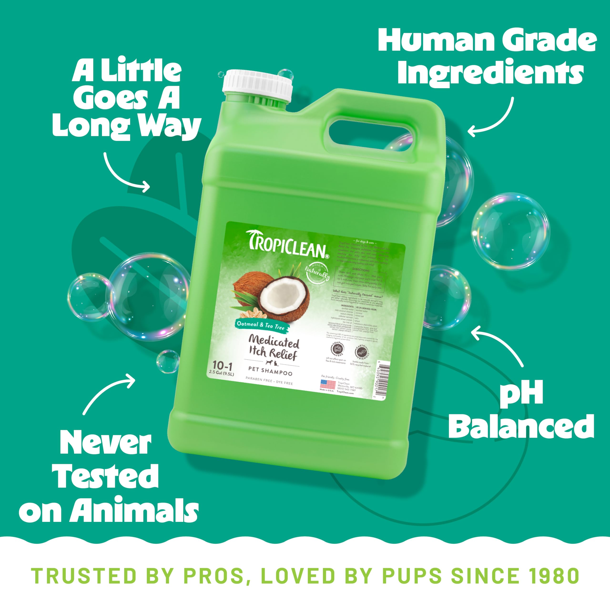 TropiClean Oatmeal Dog Shampoo for Itchy Skin Relief, Professional Dog Shampoo, Soothing Medicated Itch Relief, Puppy Safe, Made