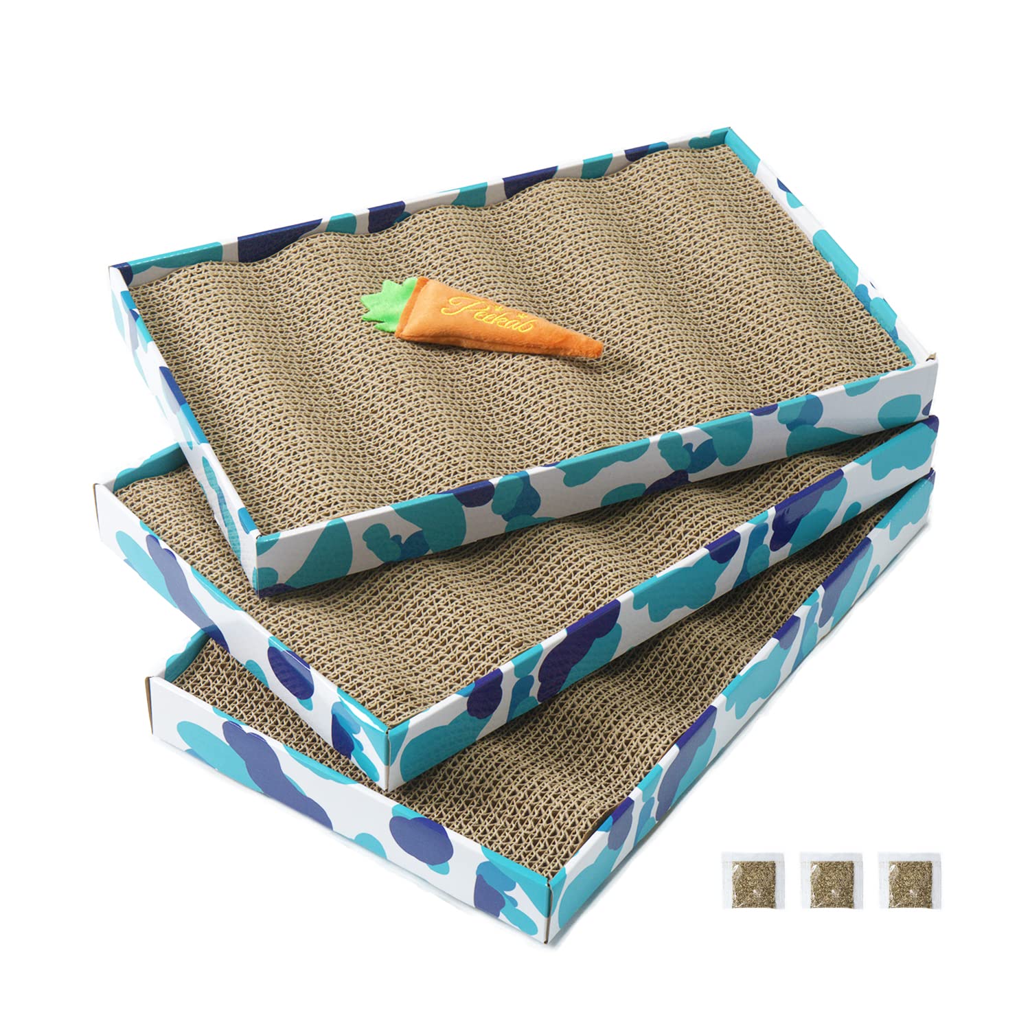 Peekab Cat Scratcher Cardboard Reversible Scratching Board Kitty Corrugated Scratching Pad Bed Catnip Included Xxl 3Pcs