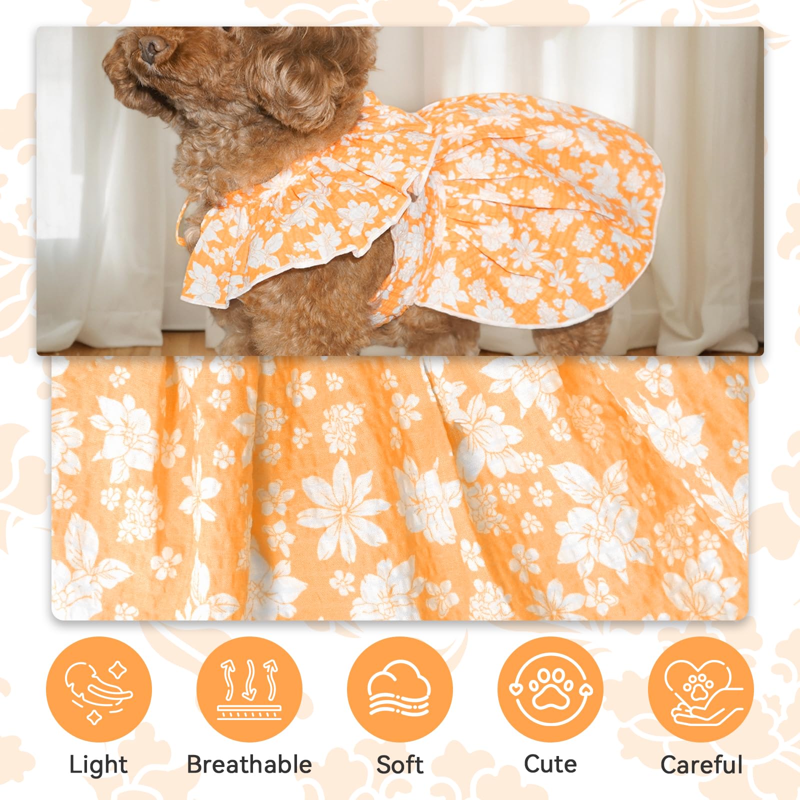 Topkins Dog Dress, Cute Dog Princess Dresses With Lace-Up, Pretty Prints Pet Dress Clothes For Small Dogs (Orange, L)