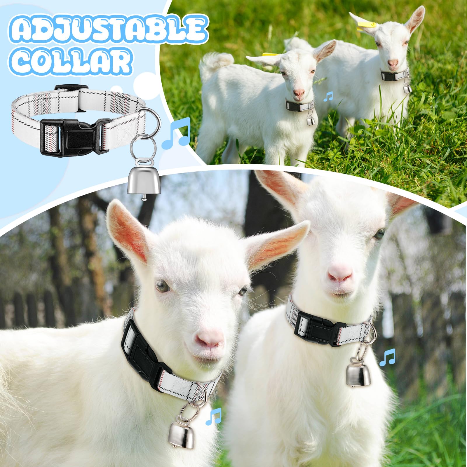 Yeyeplum Goat Collars With Bells, Sheep Grazing Copper Bells And Adjustable Nylon Collar Set Loud Bronze Bell For Small Farm Ani