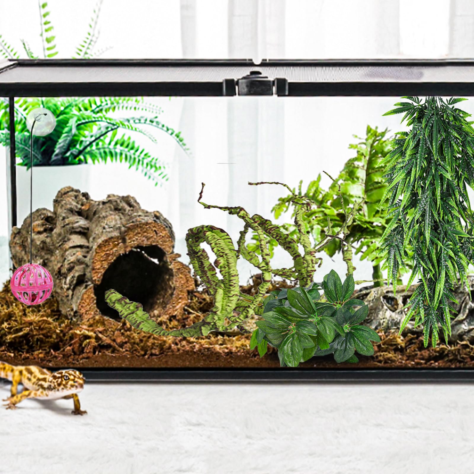 Hercocci Reptile Plants, Terrarium Hanging Plant Climbing Vines Reptile Hide Leopard Gecko Tank Accessories, Terrarium Decoratio
