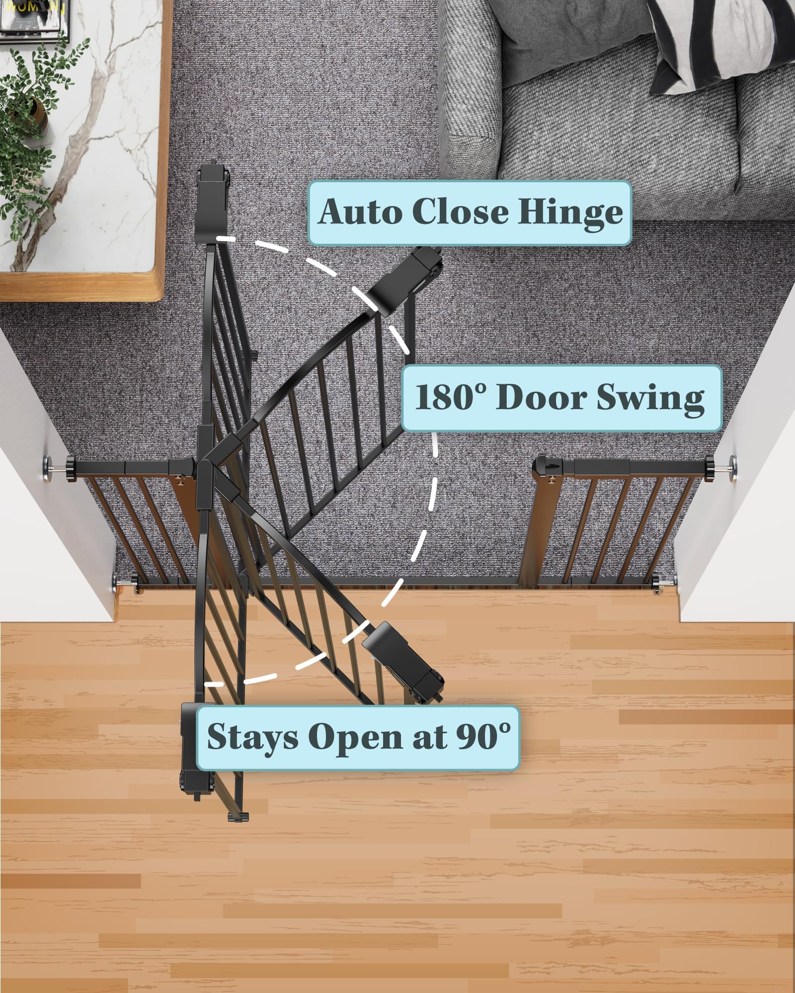 Innotruth 29-39.6” Baby Gate For Stairs & Doorways, 30' Tall Pressure Mount Pet Gates, Easy Step Auto Close Both Sides Walk Thru Child Gate, Dual-Lock Safety Design And One-Hand Operation, Black