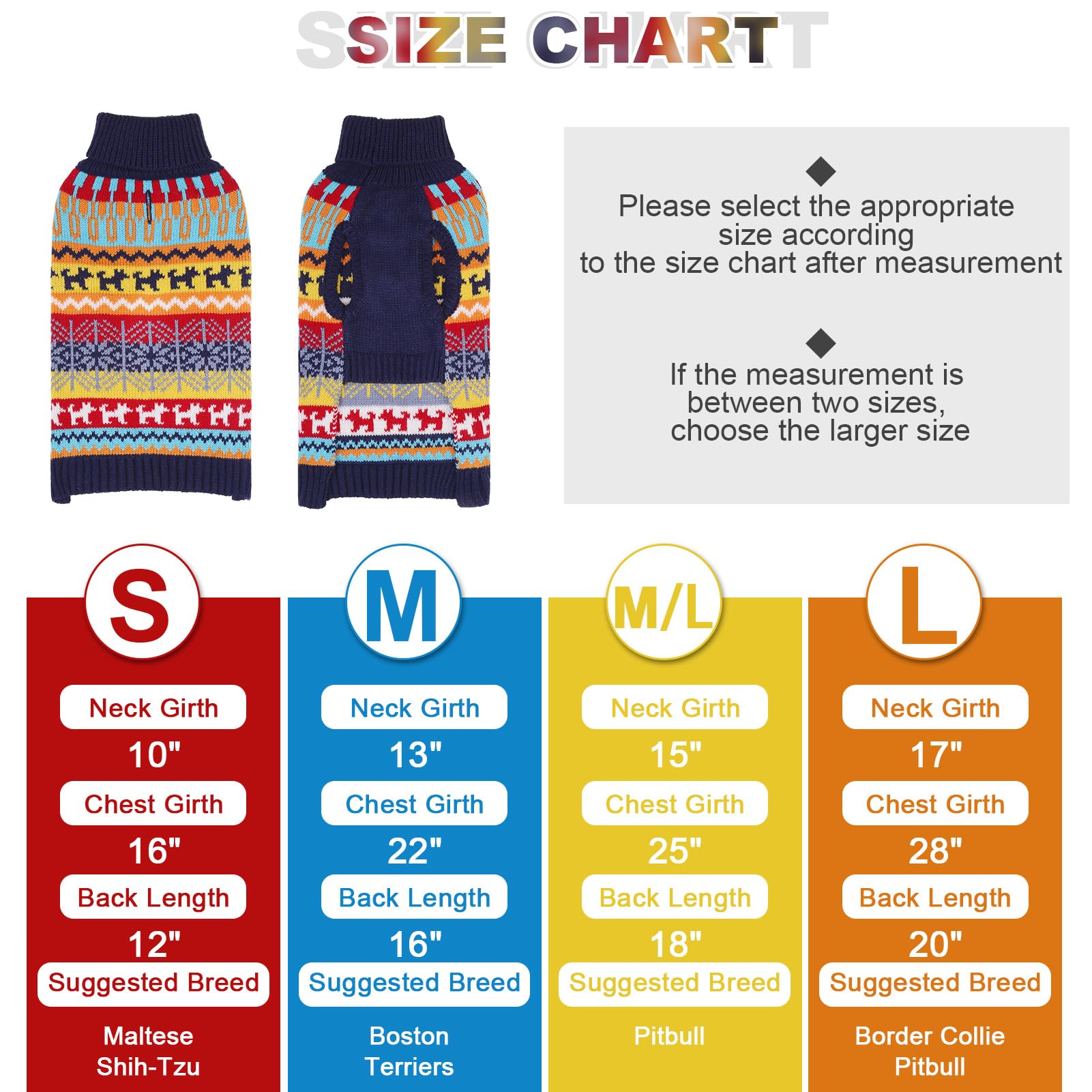 Mihachi Dog Sweater - Winter Coat Apparel Clothes with Colorful Stripes for Cold Weather