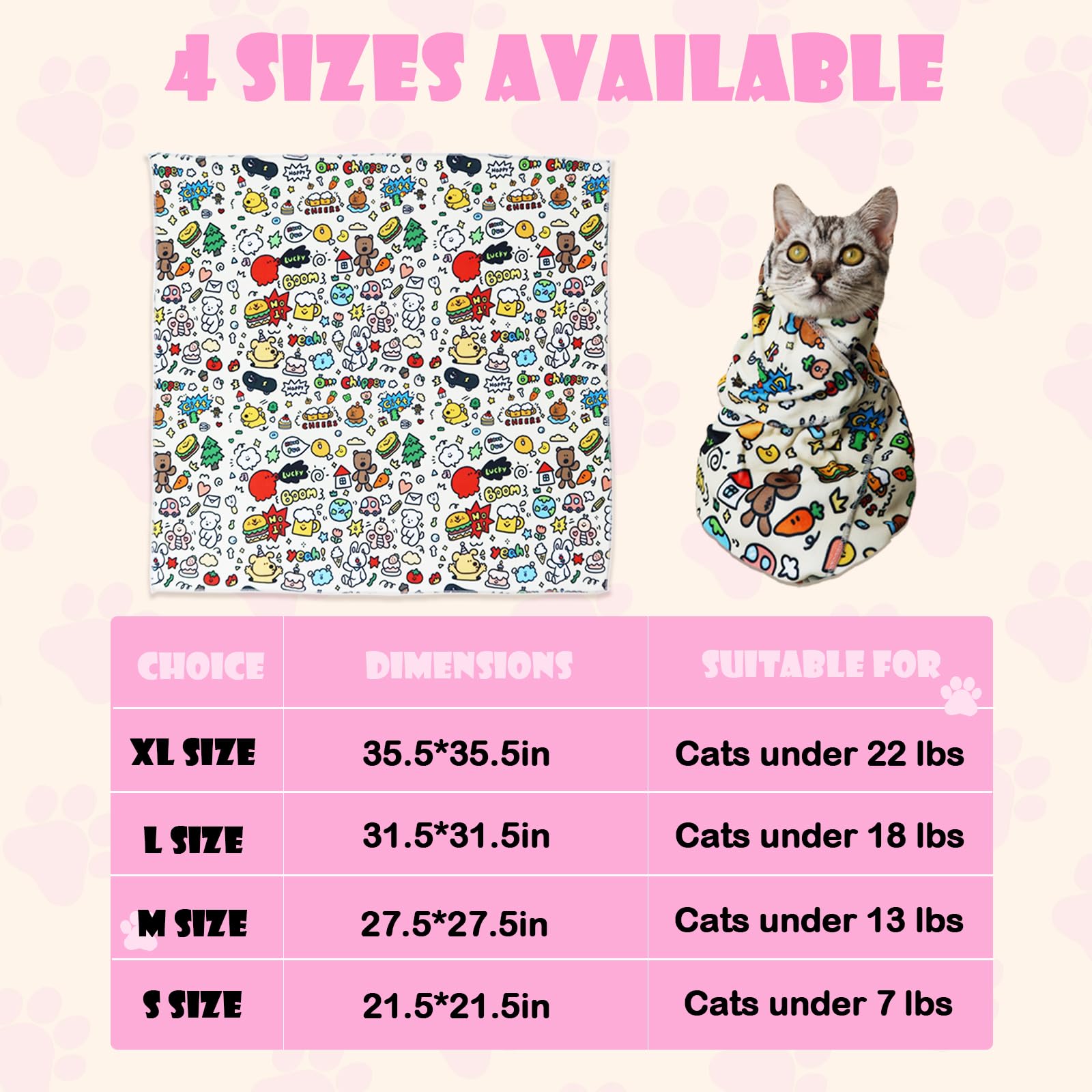 Jptecy Cat Wrap For Cutting Nails Large Size 27.5In Self-Adhesive Cat Grooming Wrap Cat Nail Clipper Hammock Soft Cat Restraint