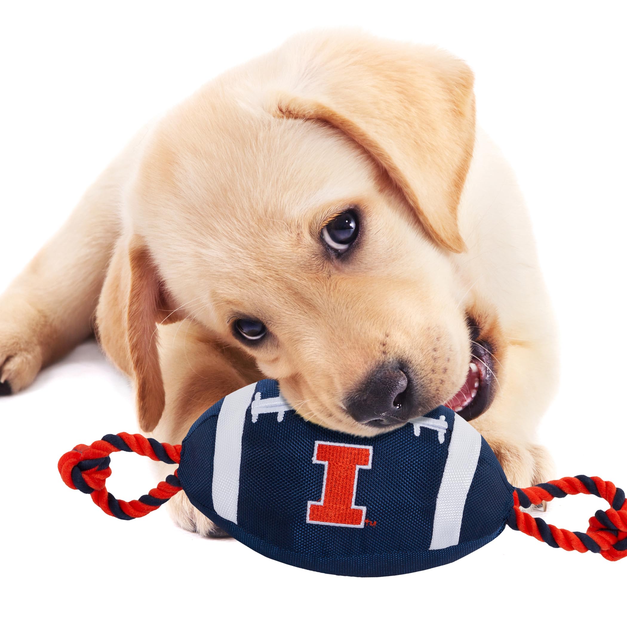 Pets First Ncaa Illinois Fighting Illini Football Dog Toy, Tough Quality Nylon Materials, Strong Pull Ropes, Inner Squeaker, Col