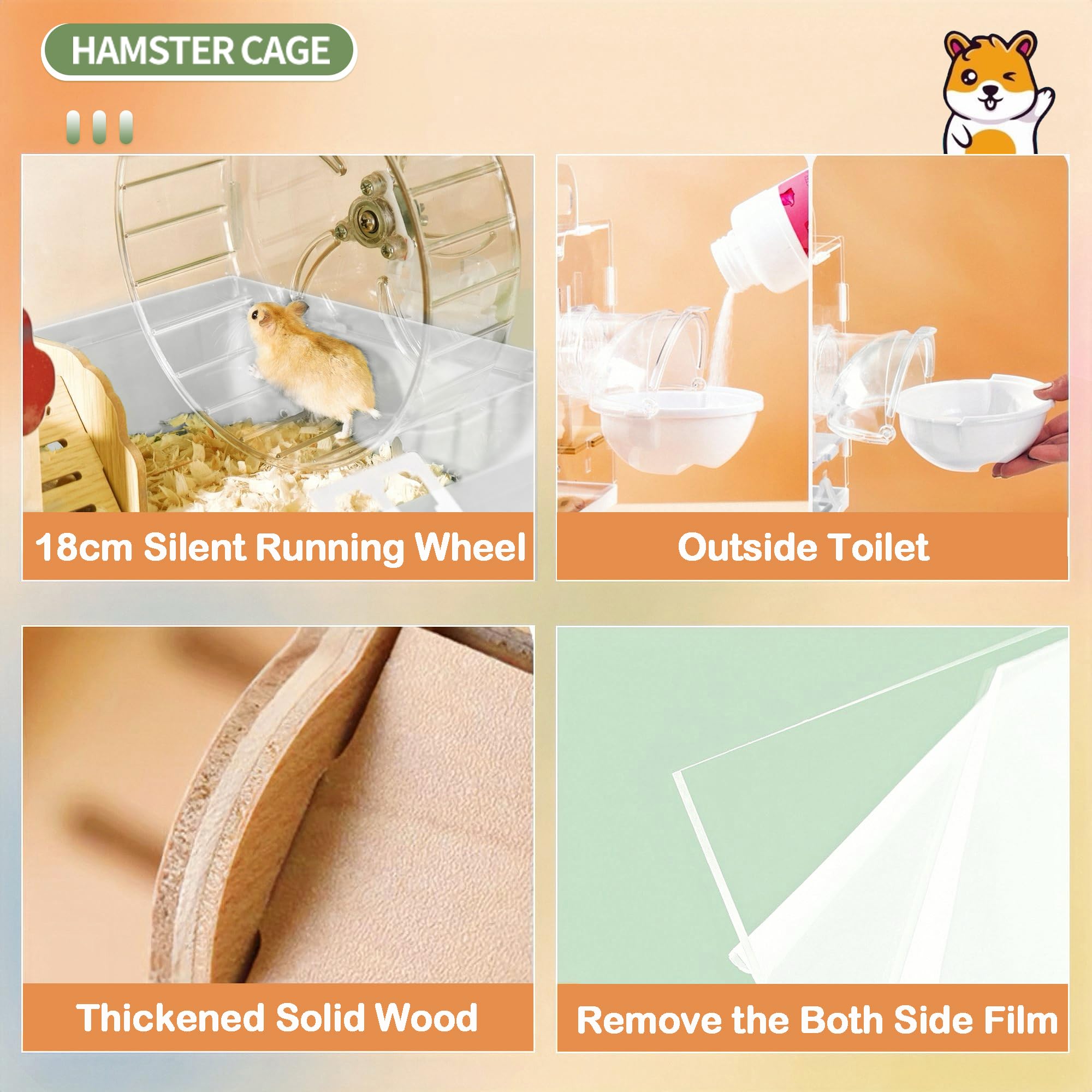 8 In 1 Clear Acrylic Hamster Cage With All Accessories,13.5''L* 10''W* 13''H Dwarf Hamster Cage,Small Hamster Habitat,Garden Sty